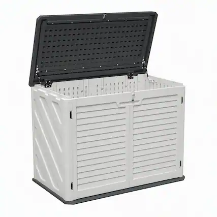 Front. RYHNUYNE - 28 cu ft Lockable Storage Cabinet HDPE Resin Horizontal Shed Patio Garden White - White.