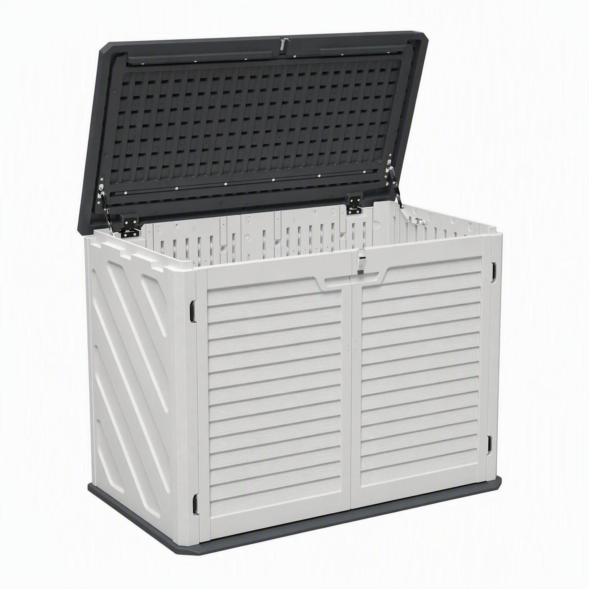 Front. RYHNUYNE - 28 cu ft Lockable Storage Cabinet HDPE Resin Horizontal Shed Patio Garden White - White.