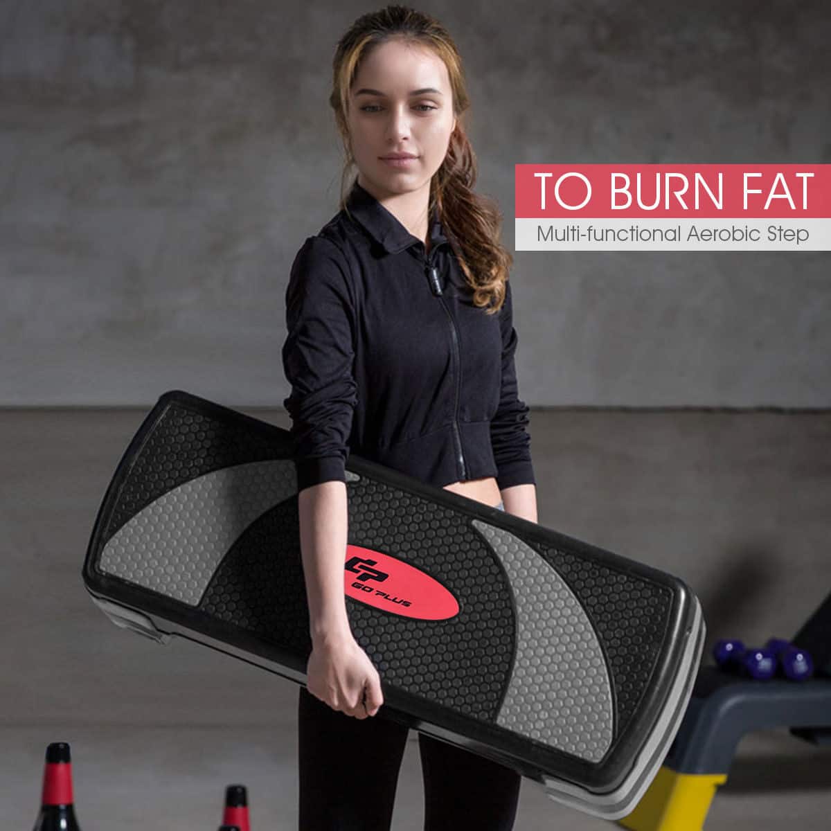 The text on the image reads "To Burn Fat Multi-functional Aerobic Step G G0 PLUS."