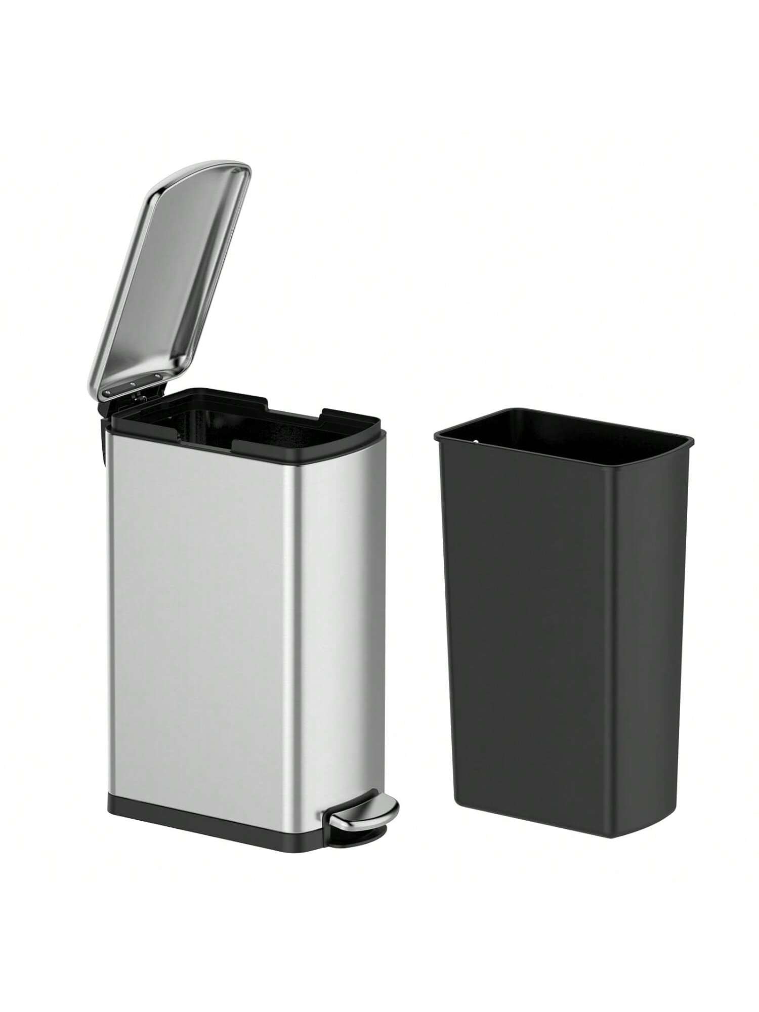 Alt View 2. GARVEE - 8 Gallon Trash Can Slim Kitchen Trash Can With Soft Close Lid Stainless Steel Garbage Can With Removable Bucket - Silver.