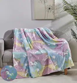Noble House - Glow In The Dark Super Fun & Cozy Microplush Throw Blanket Makes A Great Gift 50" x 60" - Unicorn