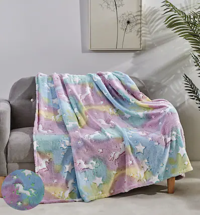 Front. Noble House - Noble House Glow In The Dark Super Fun & Cozy Microplush Throw Blanket Makes A Great Gift 50" x 60" - Unicorn - Unicorn.