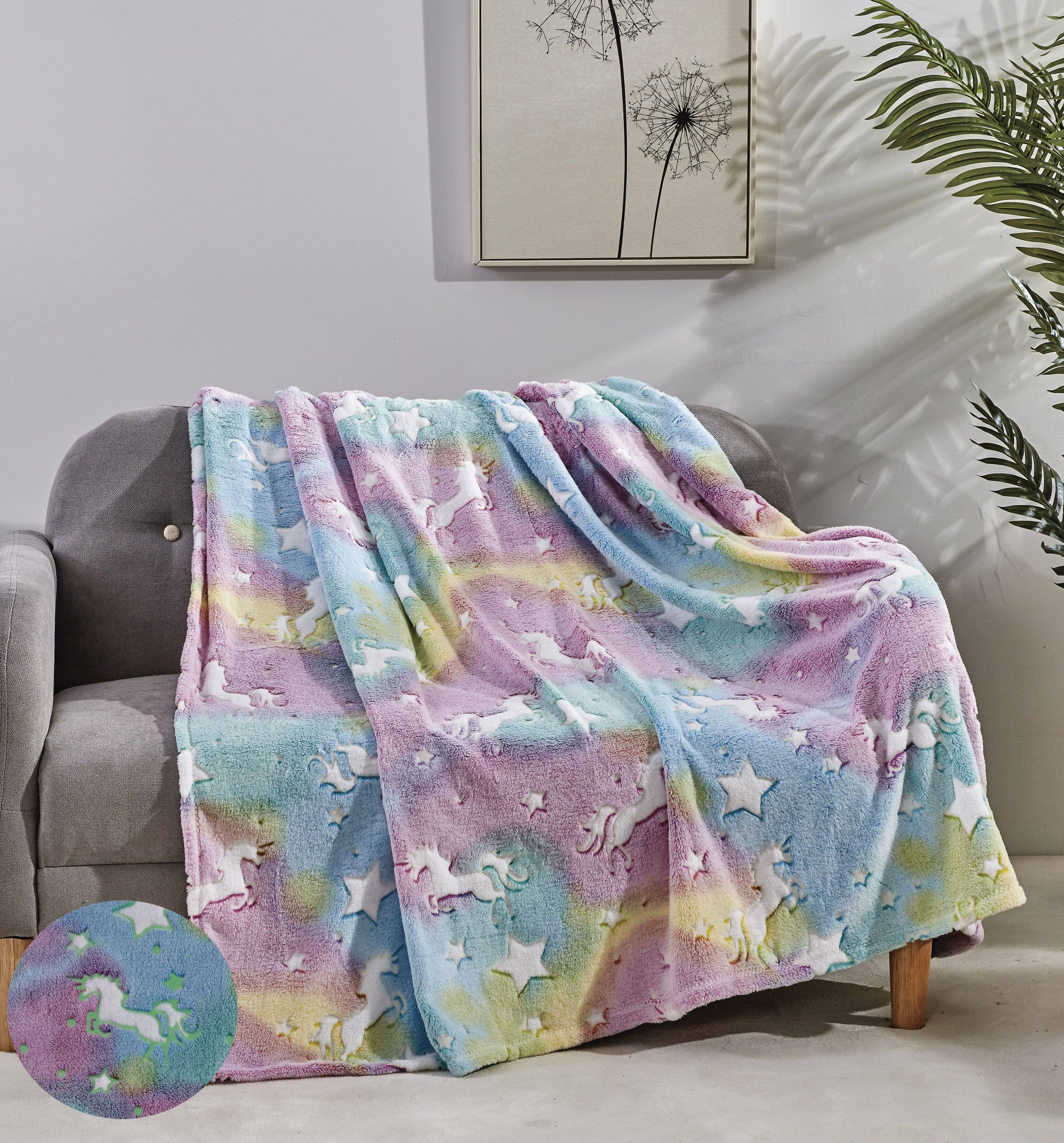 Front. Noble House - Noble House Glow In The Dark Super Fun & Cozy Microplush Throw Blanket Makes A Great Gift 50" x 60" - Unicorn - Unicorn.
