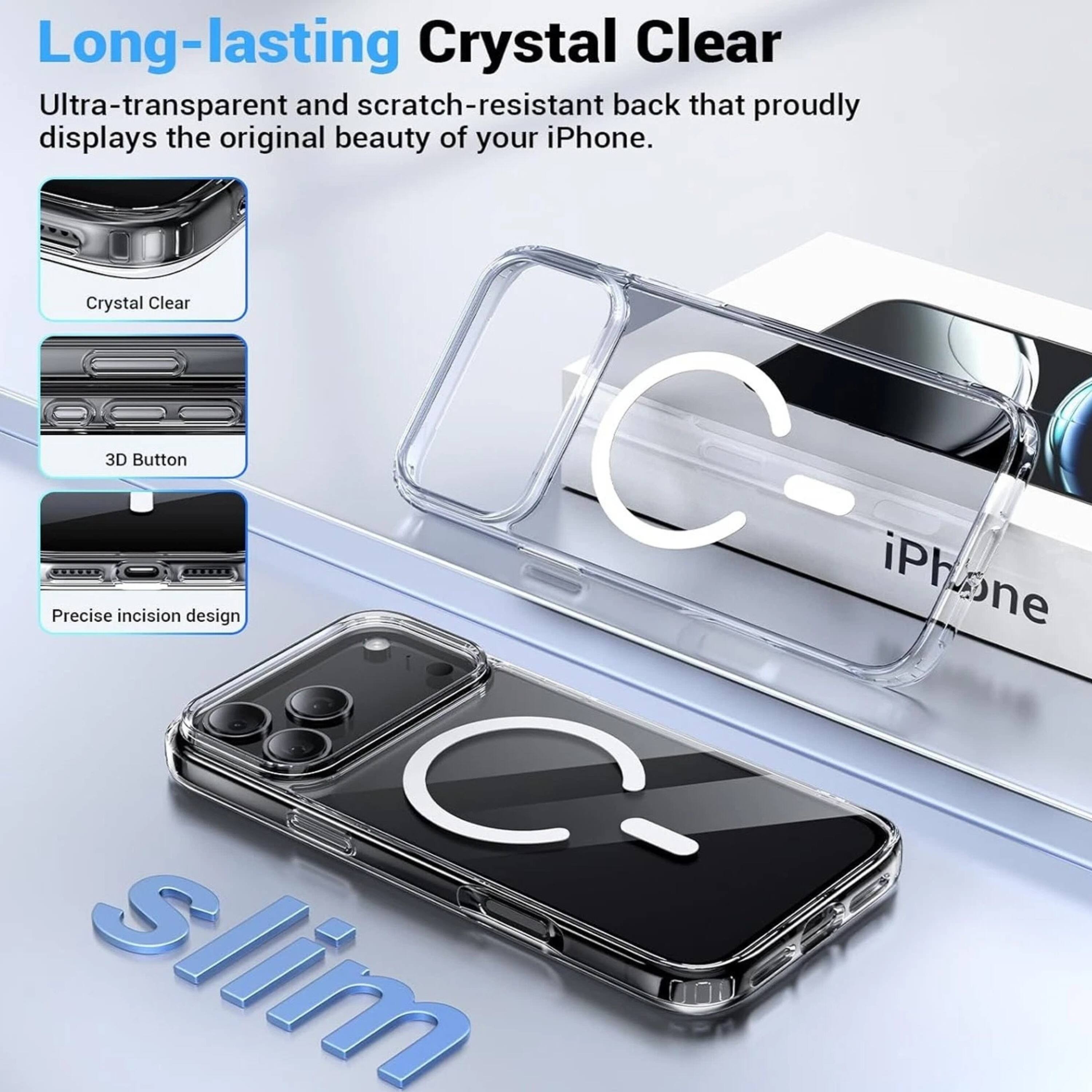Long-lasting Crystal Clear  
Ultra-transparent and scratch-resistant back that proudly displays the original beauty of your iPhone.  
Crystal Clear  
3D Button  
Precise incision design  
slim