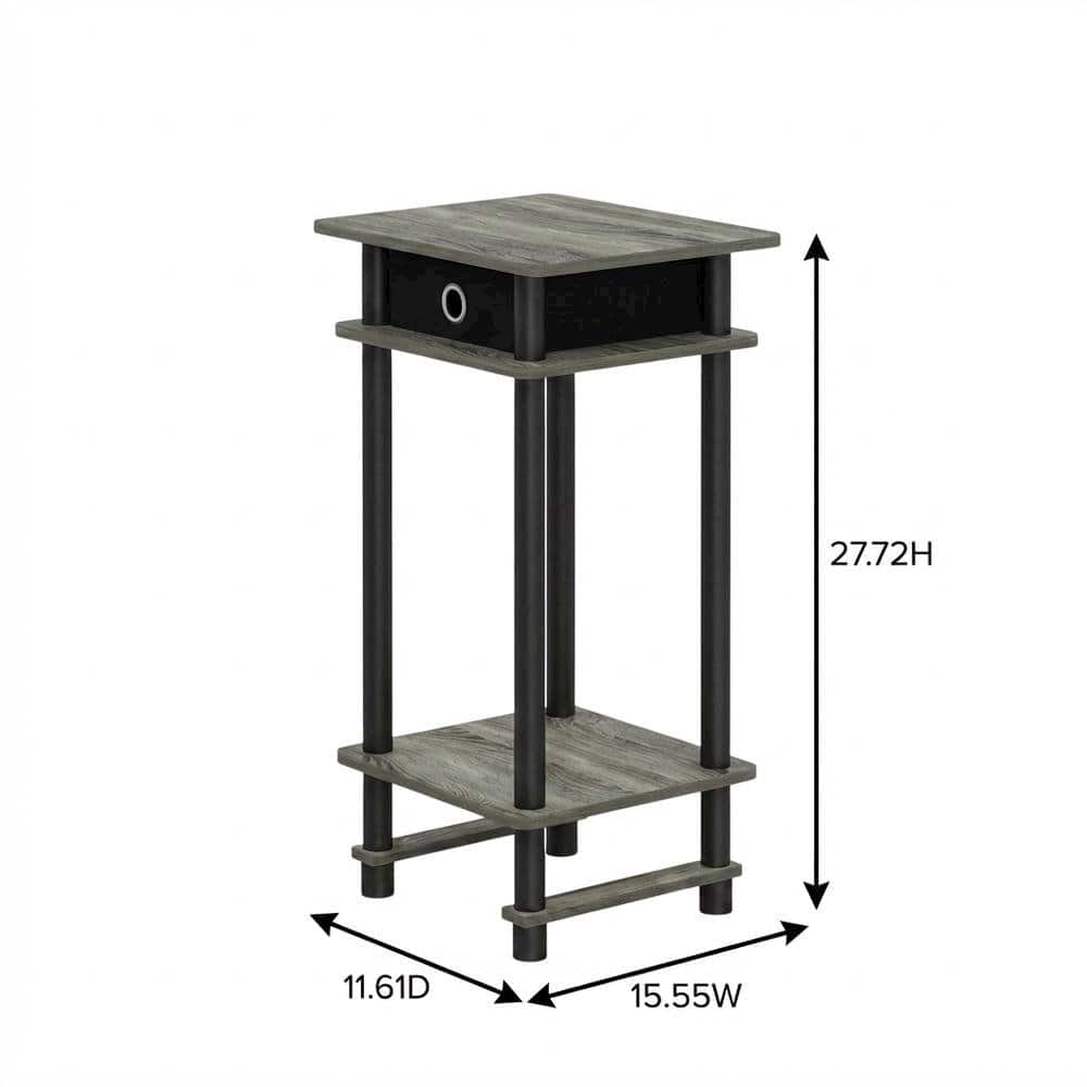 FurniFact - French Oak Grey and Black Tall End Table with Storage Bin - French Oak Grey/Black/Black