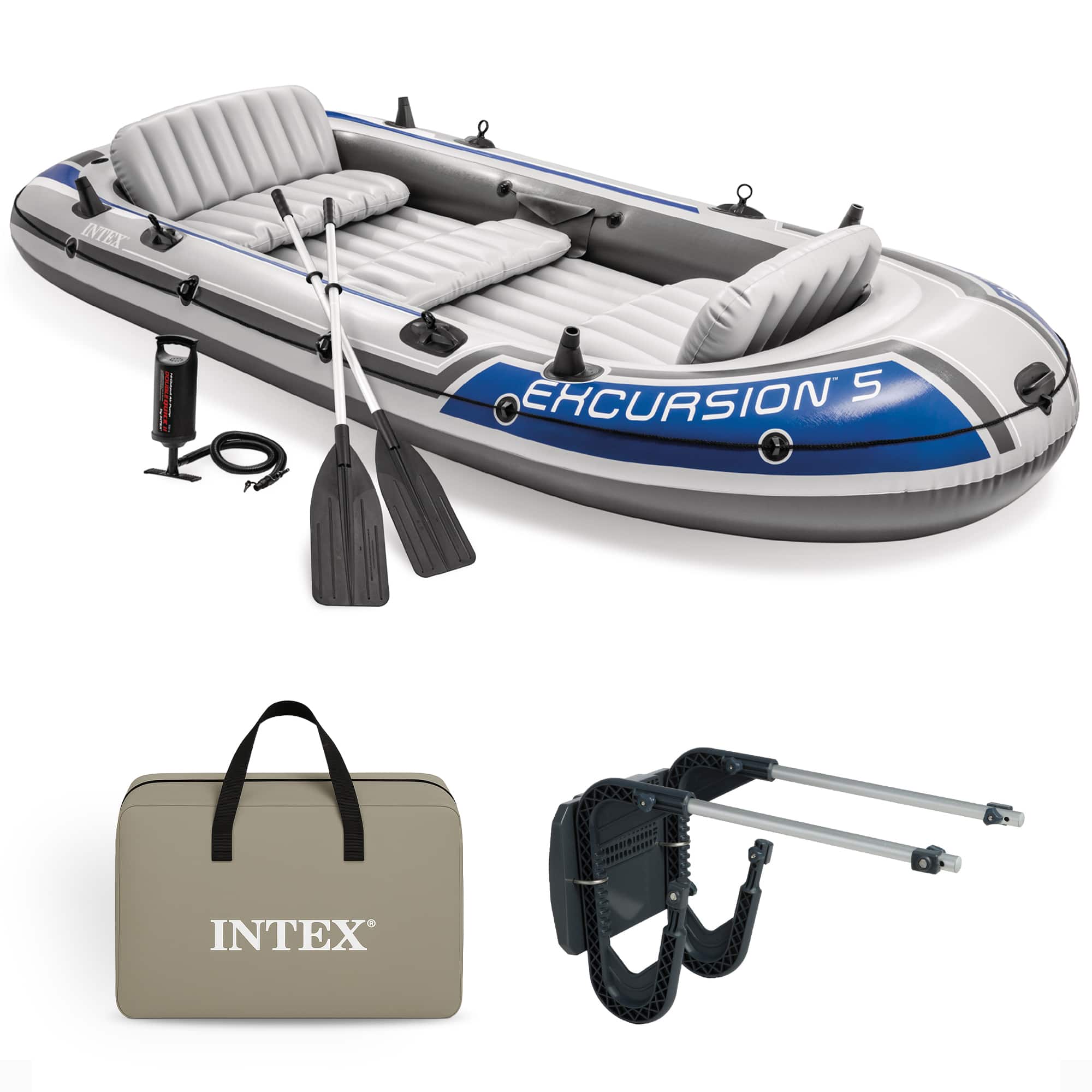 Intex - Excursion 5 Person Inflatable Fishing Raft Boat with Composite Motor Mount - Gray