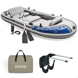 Intex - Excursion 5 Person Inflatable Fishing Raft Boat with Composite Motor Mount - Gray