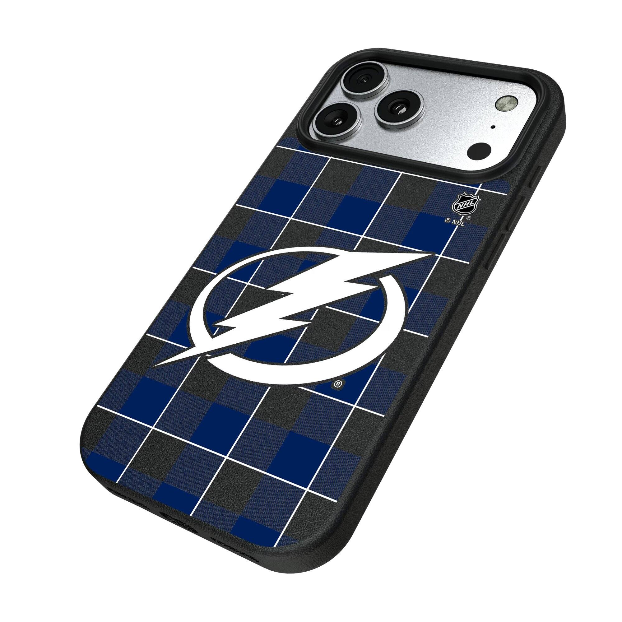 Alt View 1. Keyscaper - Tampa Bay Lightning Plaid iPhone Magnetic Bump Case - 15 - Black.