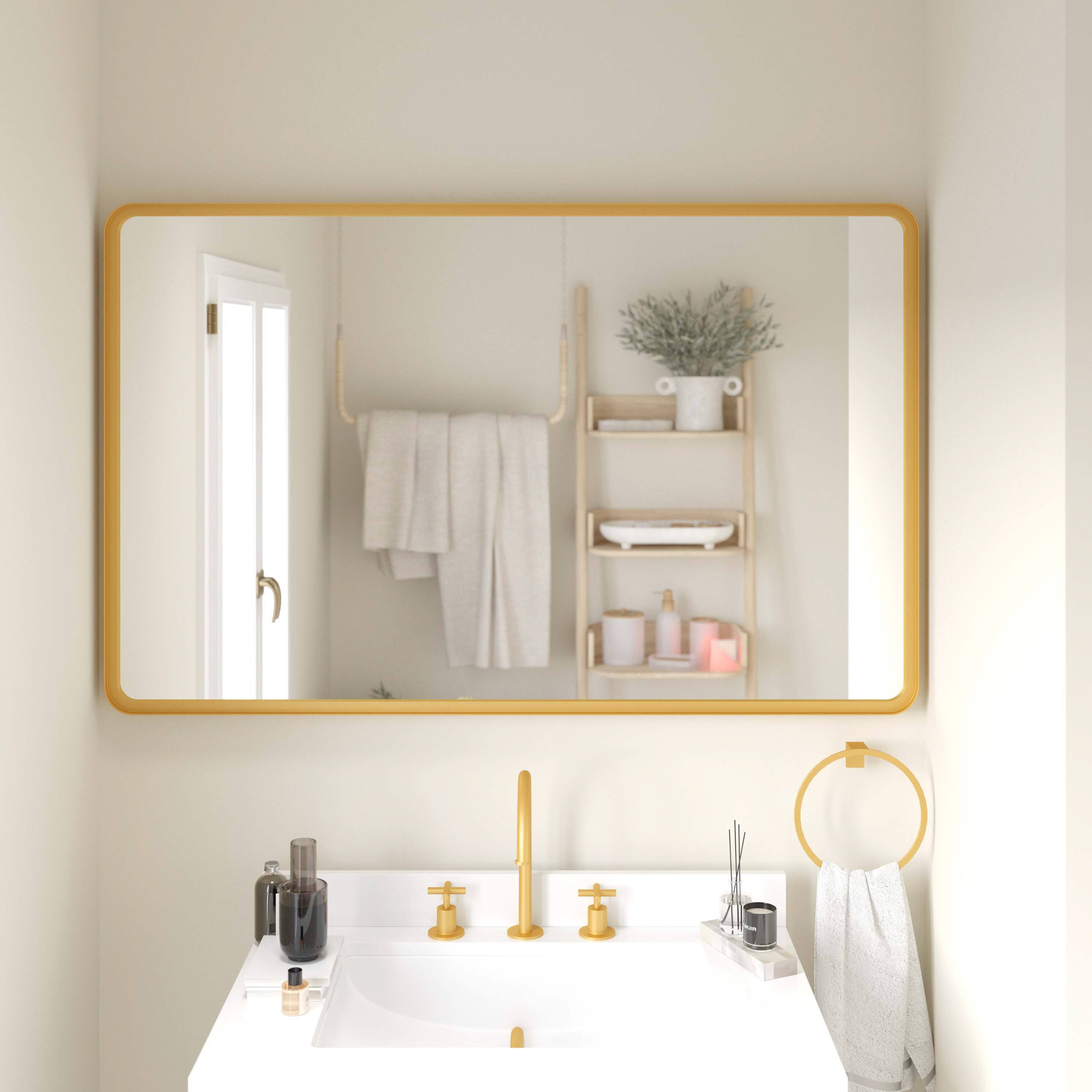 Alt View 3. Emma + Oliver - Afsin Wall Mirror with Silver Backed Glass for Clarity for Entryways, Bathrooms & More - Gold.