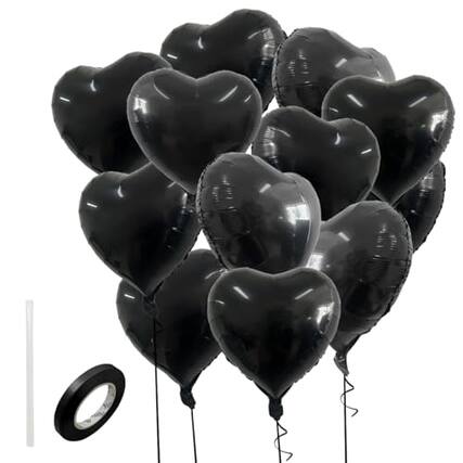 Front. Vulpecula Spade - 12 Pcs Party Heart Balloons,18 Inch Love Birthday Foil Balloons Decorations for Wedding Valentine’s Anniversary Wedding - Black.