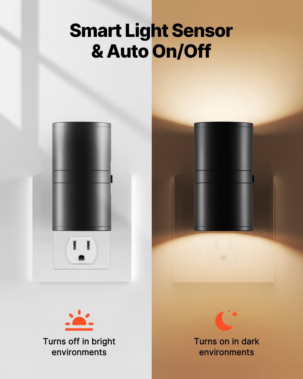 Smart Light Sensor & Auto On/Off

Turns off in bright environments

Turns on in dark environments
