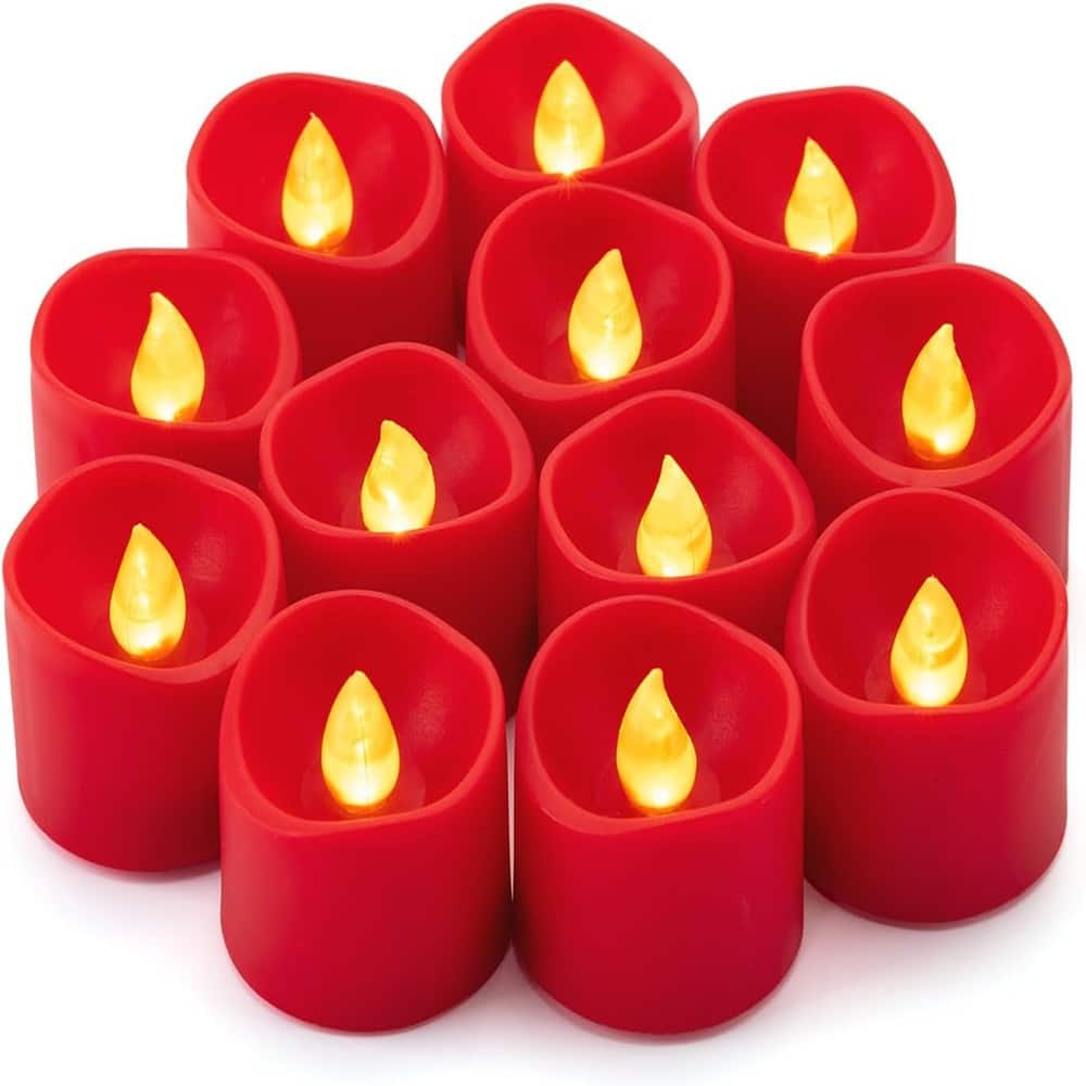 RTMB - 12-Pc Red LED Tea Lights, Flameless Votive Candles, Battery-Operated for Decor