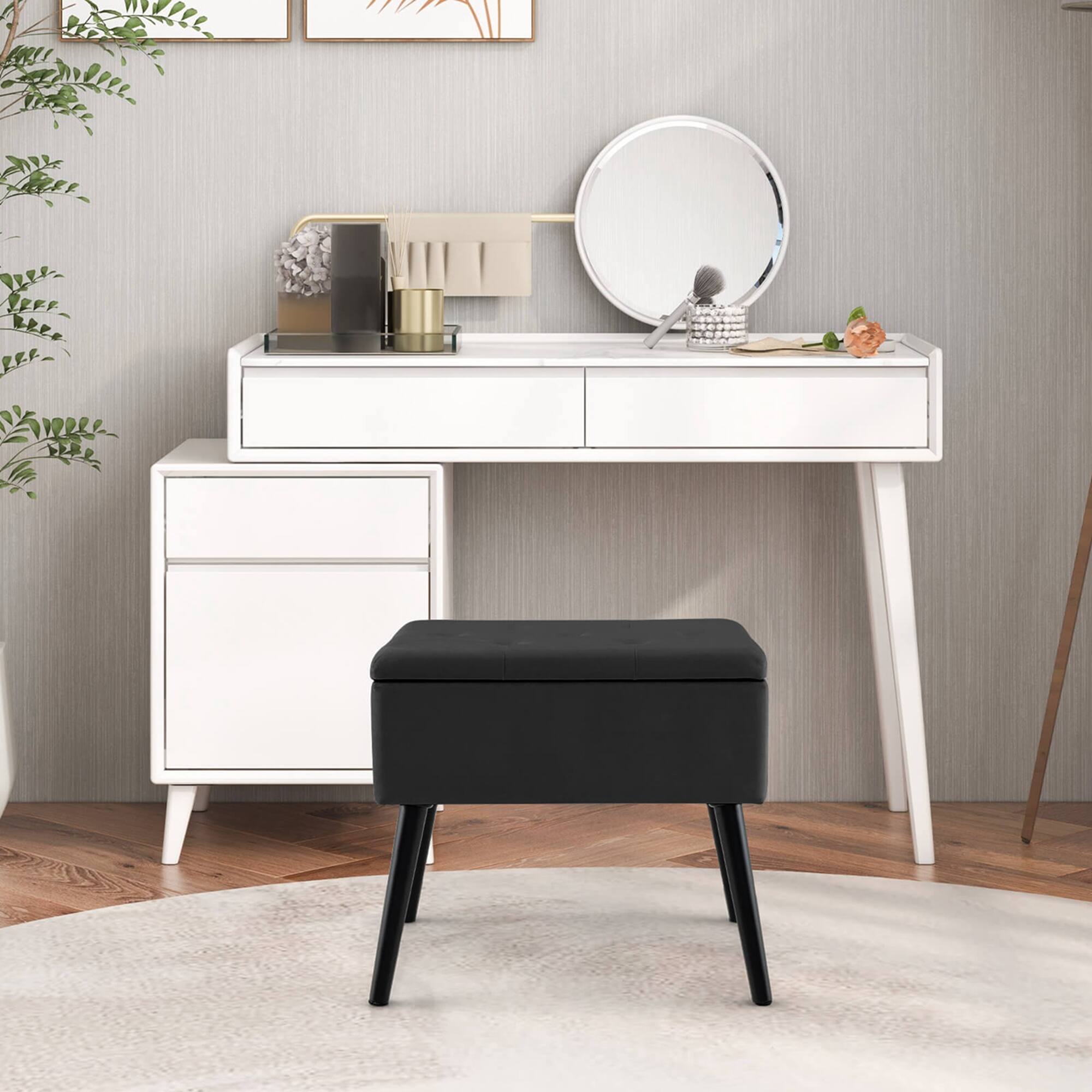 Alt View 1. Costway - Costway 1 PCS Velvet Storage Ottoman Tufted Flip Top Vanity Stool Footrest with Wood Legs - Black.