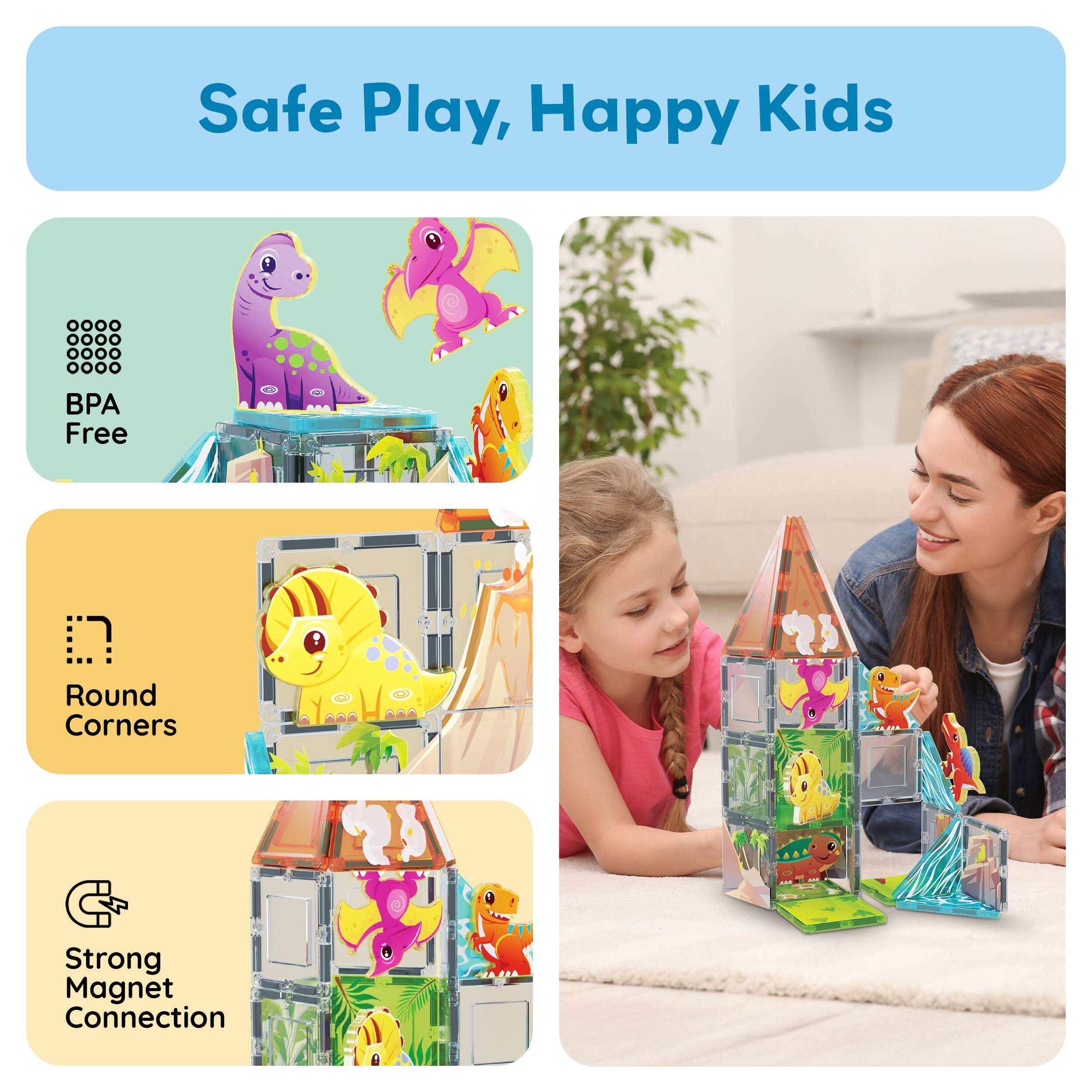 Safe Play, Happy Kids

- BPA Free
- Round Corners
- Strong Magnet Connection