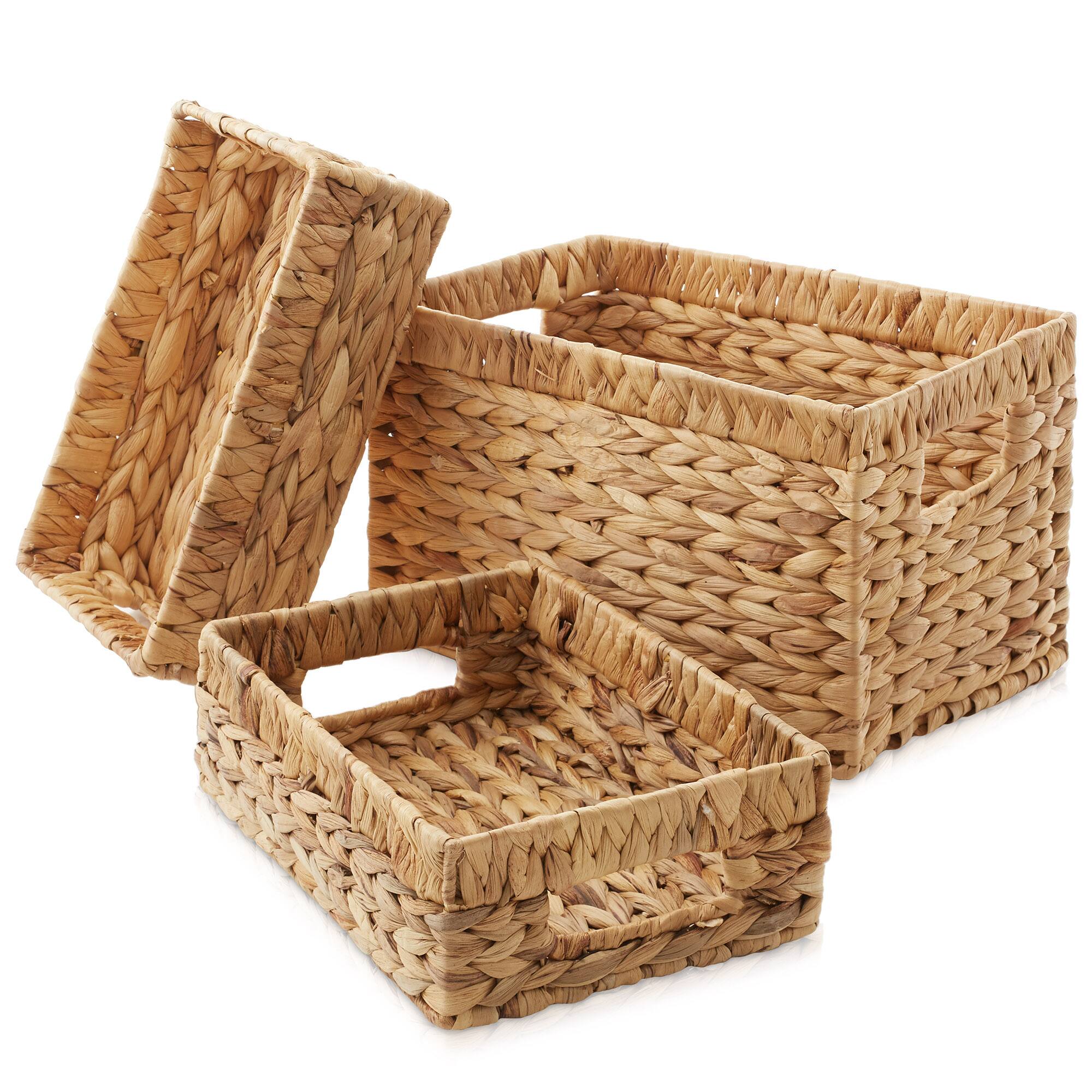 Alt View 1. Casafield - Hyacinth Storage Basket Set with Handles - Woven Bin Organizers - Natural - Hyacinth.