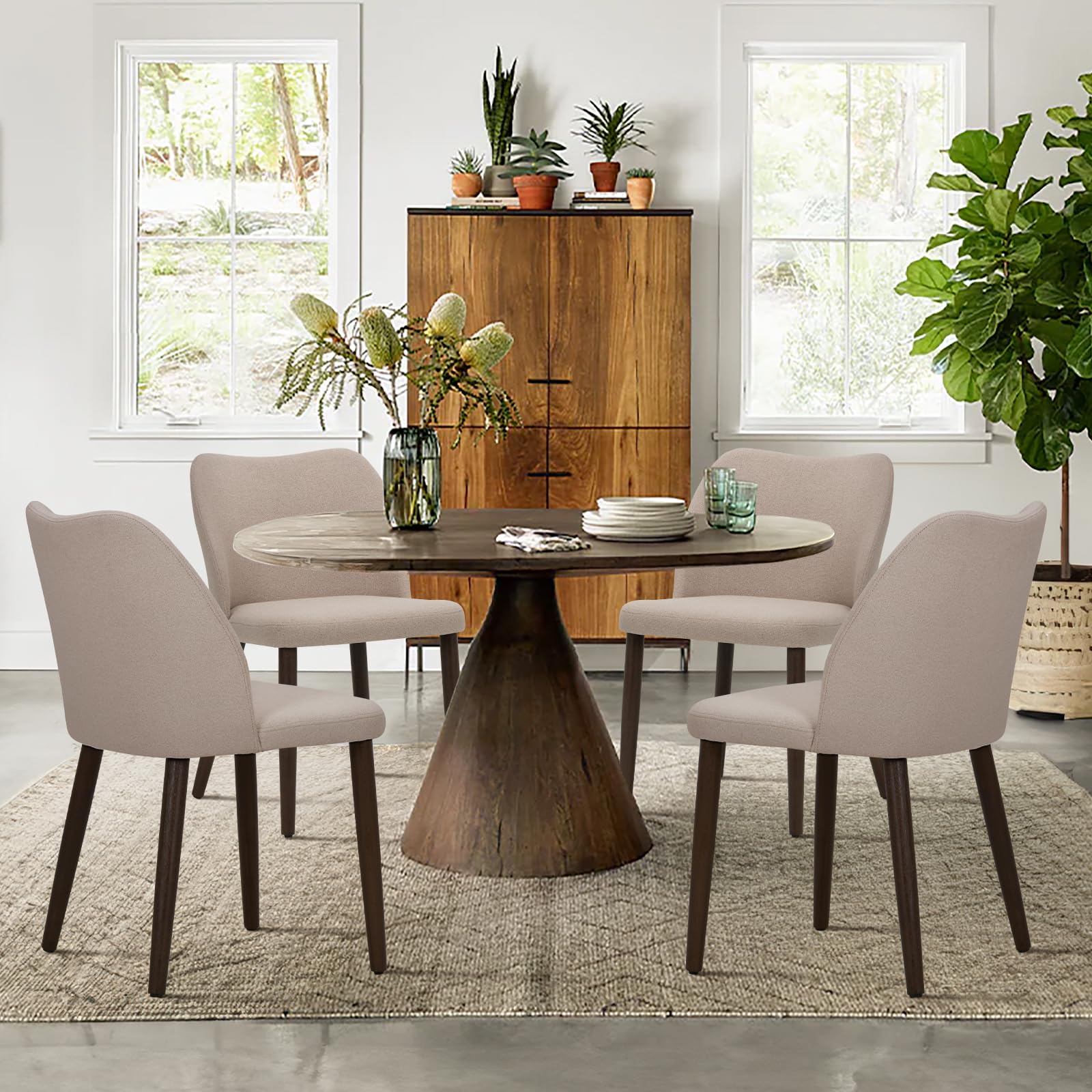 Left. JETRANSPORT - Upholstered Dining Chairs Set Of 2 Modern Fabric Room Kitchen Side Chair With Padded Seat And Wood For Rest... - Beige Set of 4 Retro.