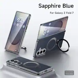 Dteck - Magnetic Leather Texture Protective Case for Samsung Galaxy Z Fold7 with Kickstand, Shockproof Hinge Protection Cover - Blue