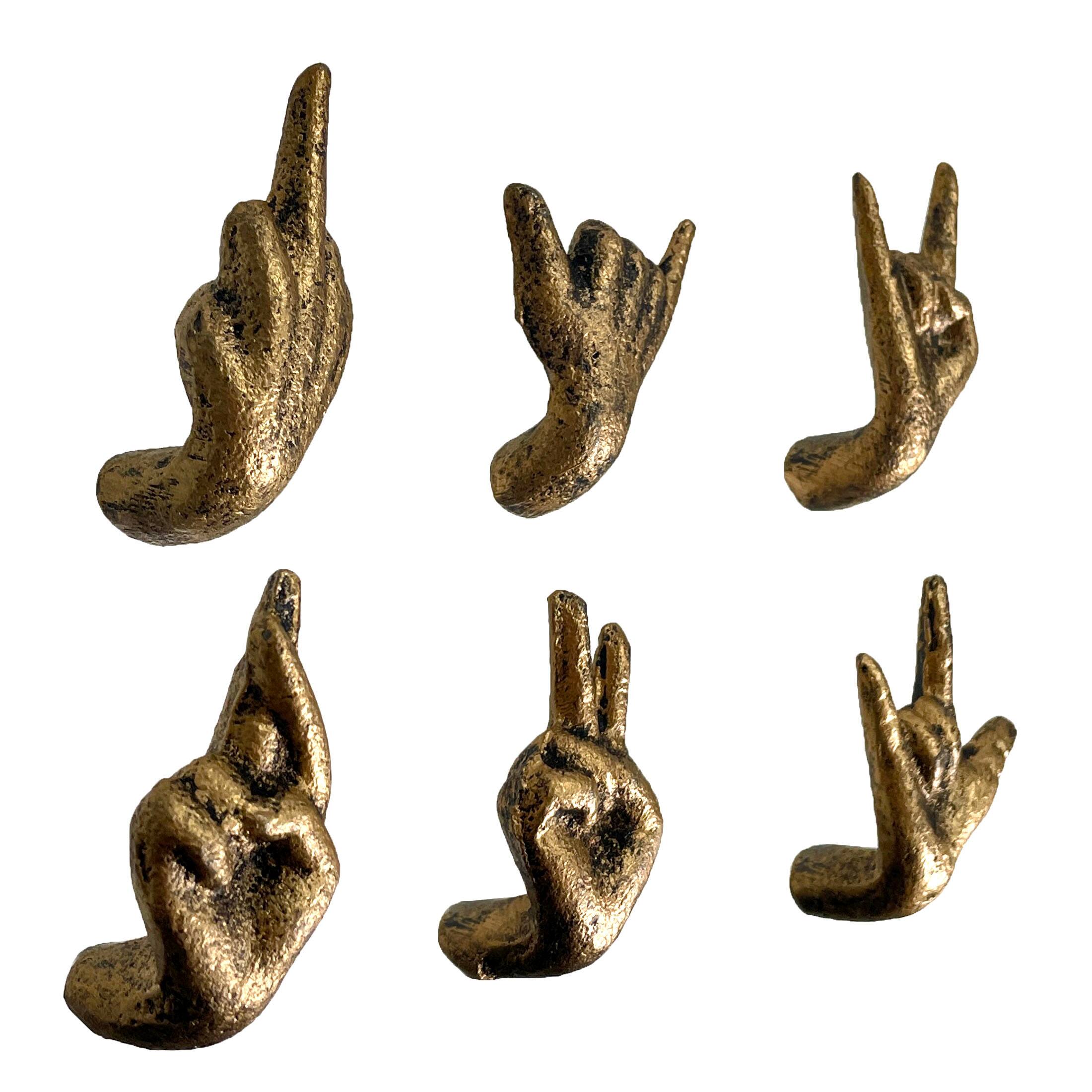 Alt View 1. Zeckos - Set of 6 Antique Gold Cast Iron Hand Cabinet Knobs SLA Drawer Pulls - Gold.