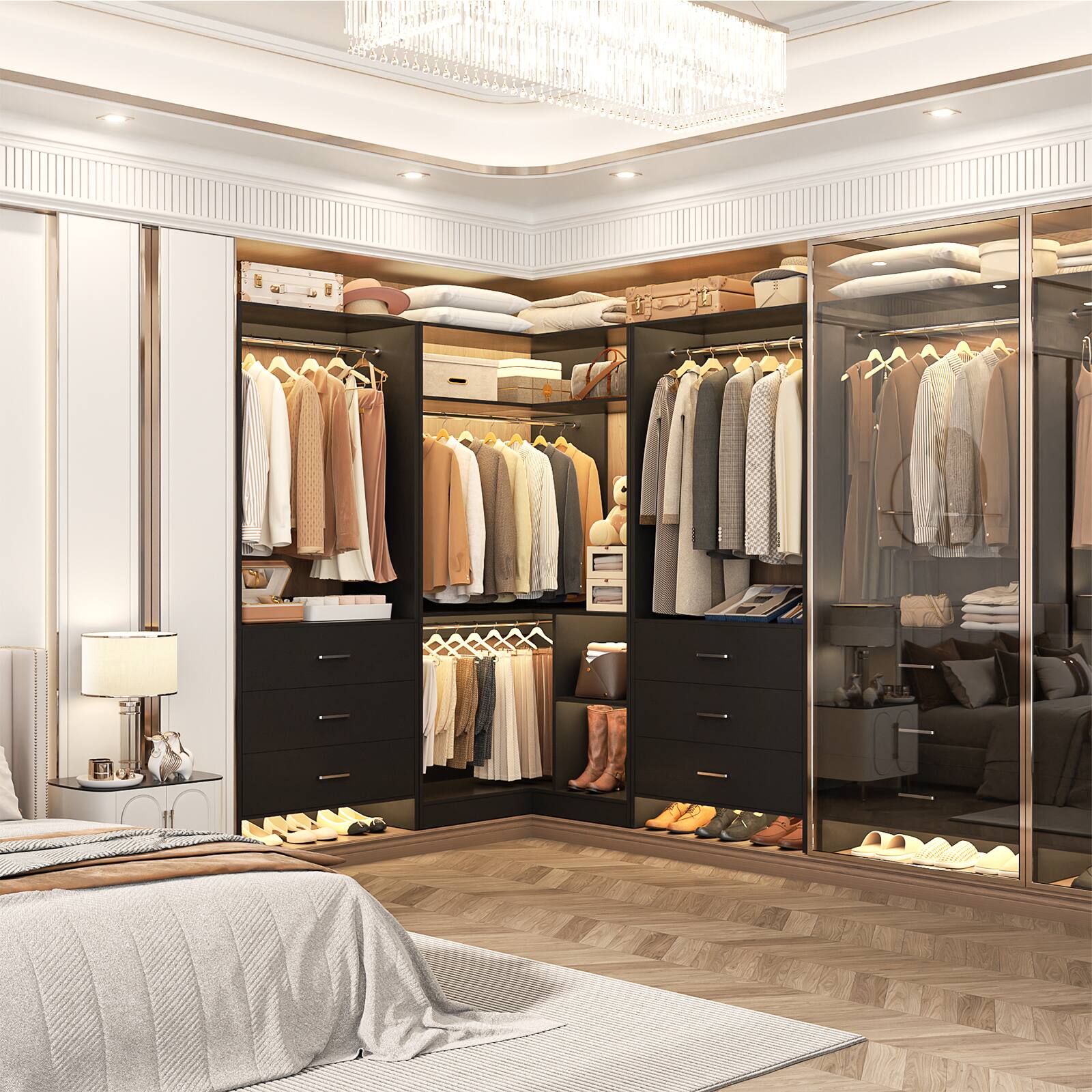 Alt View 1. Aheaplus - 4FT Closet Organizer with Hanging Rods and Drawers, Clothes Rack for Small Space, Set of 2 - Black.