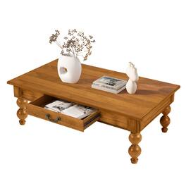 GOODSILO - Vintage Rectangular Coffee Table with Storage Drawer and Solid Wood Gourd-Shaped Legs for Living Room - Natural