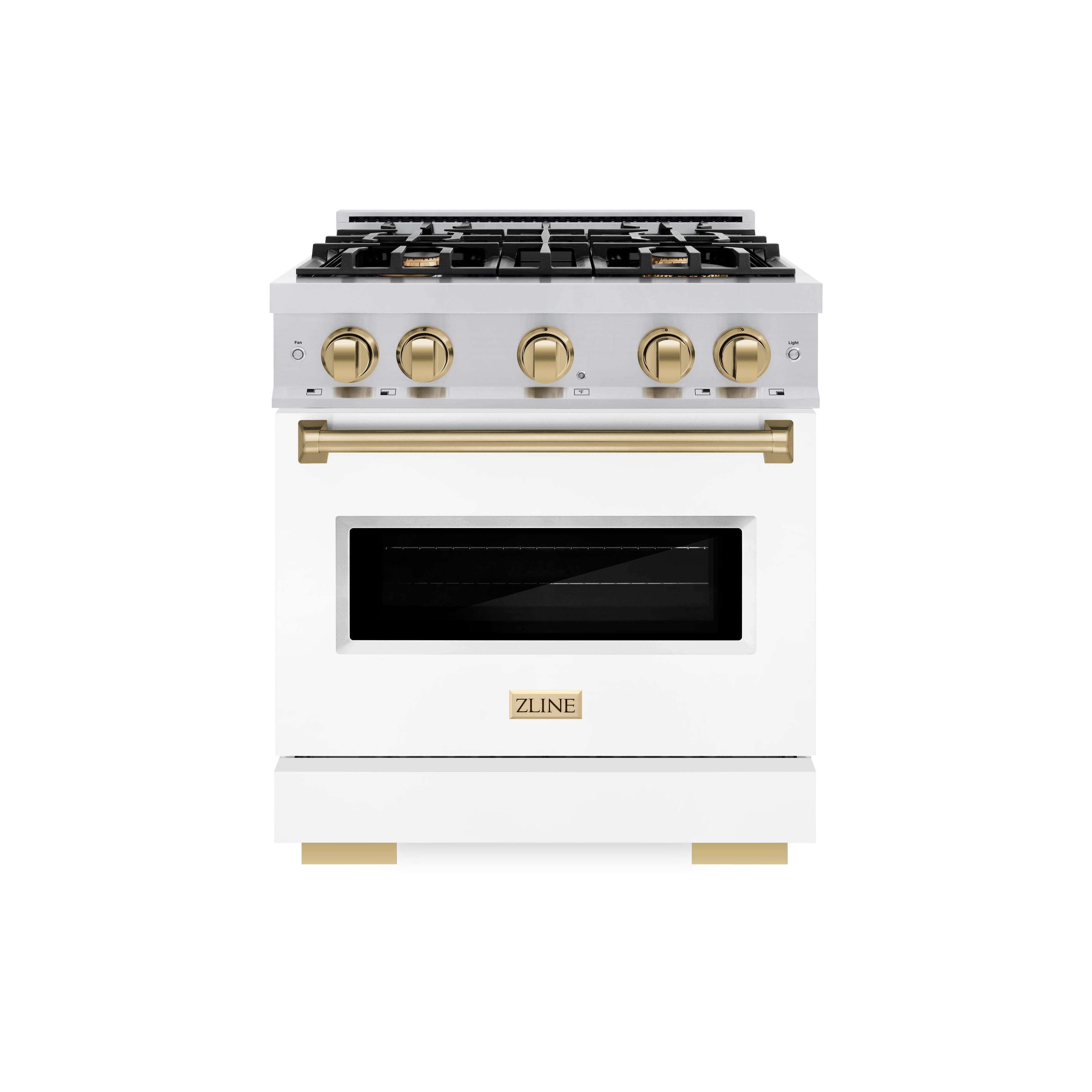 Front. ZLINE - Autograph 30" Classic Gas Range with 4 Burners and Bronze Accents (CGRZ-WM-30-CB) - White.