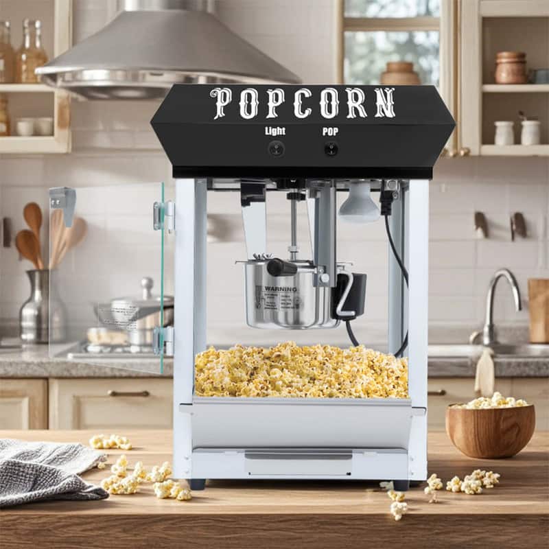 Wikistore - 6 Oz Popcorn Machine Bar Style Popcorn Machine Popcorn Maker 600W Electric Popper for Home Theater Parties and Events - Black