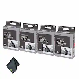 Fujifilm - 4xFUJIFILM INSTAX Wide Monochrome Instant Film (10 Exposures), Microfiber Cleaning Cloth, Bundle