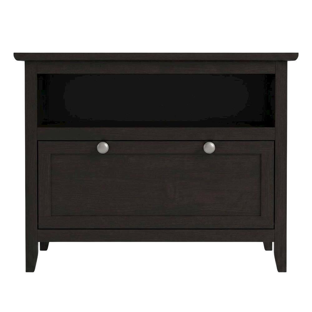 Alt View 3. FurniFact - Dark Espresso Wooden TV Stand With Storage Shelf And Pull Down Cabinet - Brown.