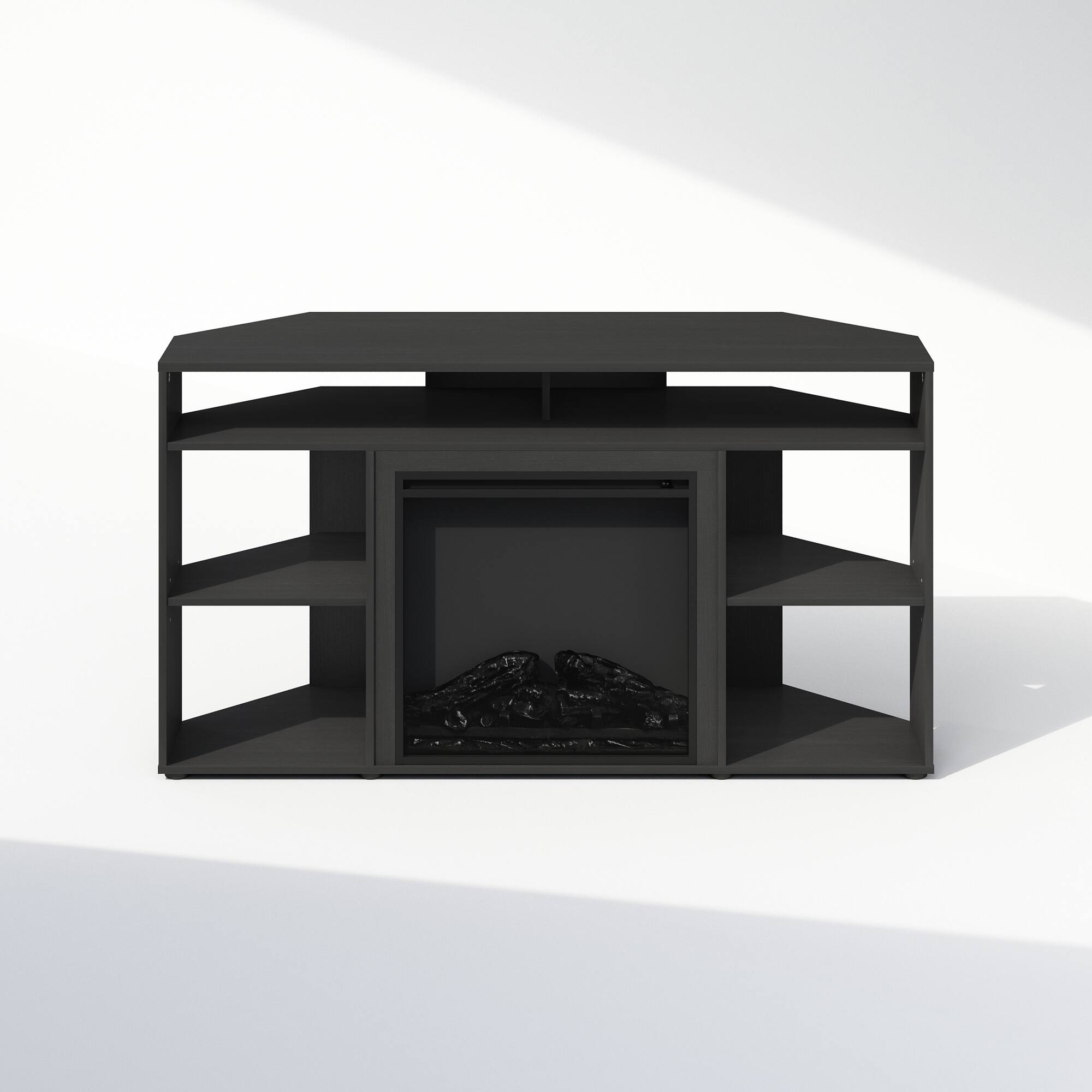 Alt View 2. Furinno - Jensen No Heat Decorative Electric Fireplace Corner TV Stand,for TV up to 55 Inch with 6 Open Compartments - Americano.