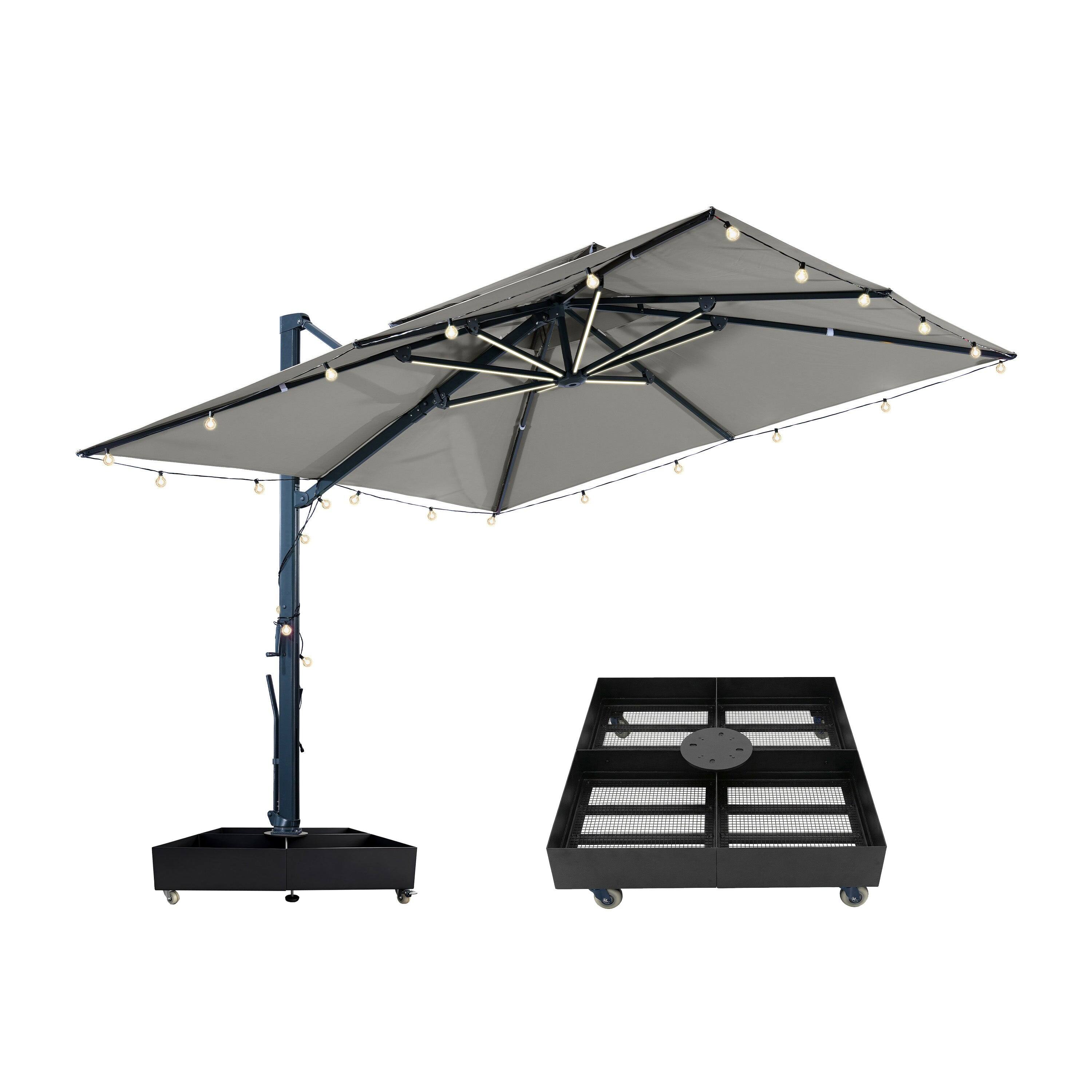 Left. Mondawe - 10x10ft Cantilever Patio Lighted Umbrella with DIY Drape Hook and Base - Gray.