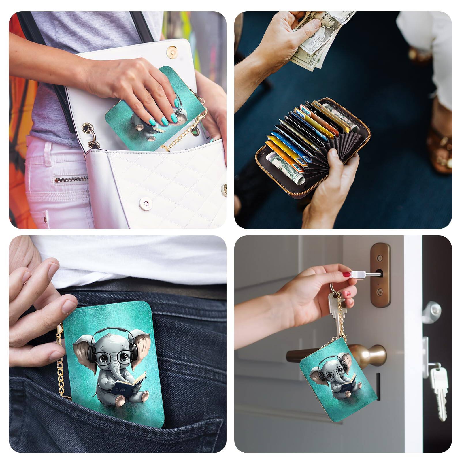 Back. Jadie Link - Credit Card Holder Rfid Wallet Small Women Keychain Zipper Funny Leather Print Wallets Accordion Gift Express your - Black Girl.