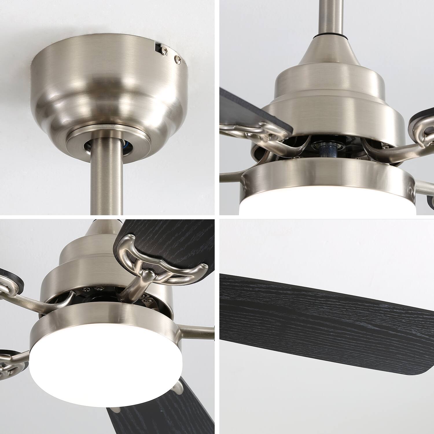 Left. Bestier - 52inch Ceiling Fan with LED Light, 6 Speed, 5 Blades Reversible Silent DC Motor Ceiling Fan with Timer, Black+Grey - Black+Grey.