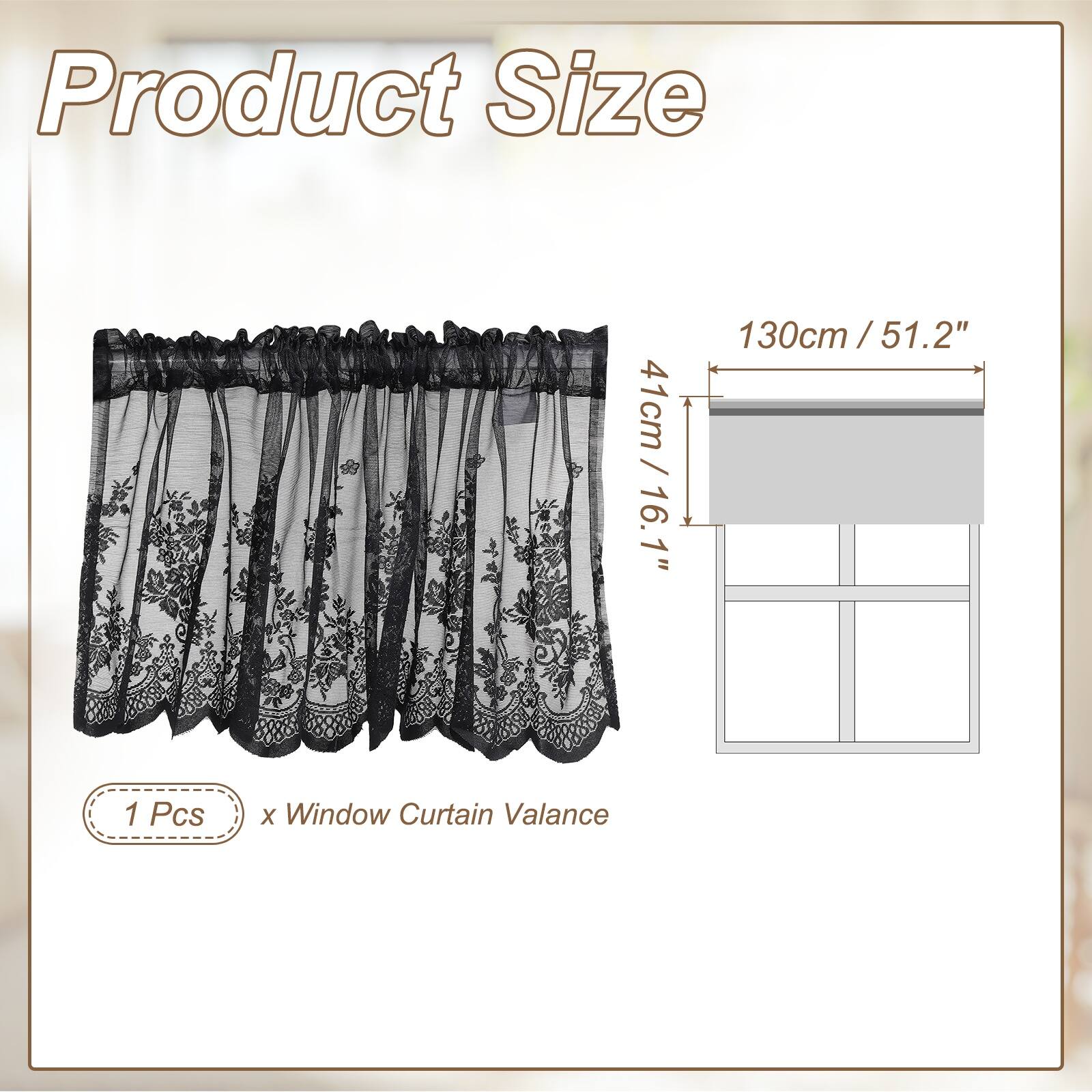 Product Size: 130cm / 51.2" x 41cm / 16.1"  
1 Pcs x Window Curtain Valance