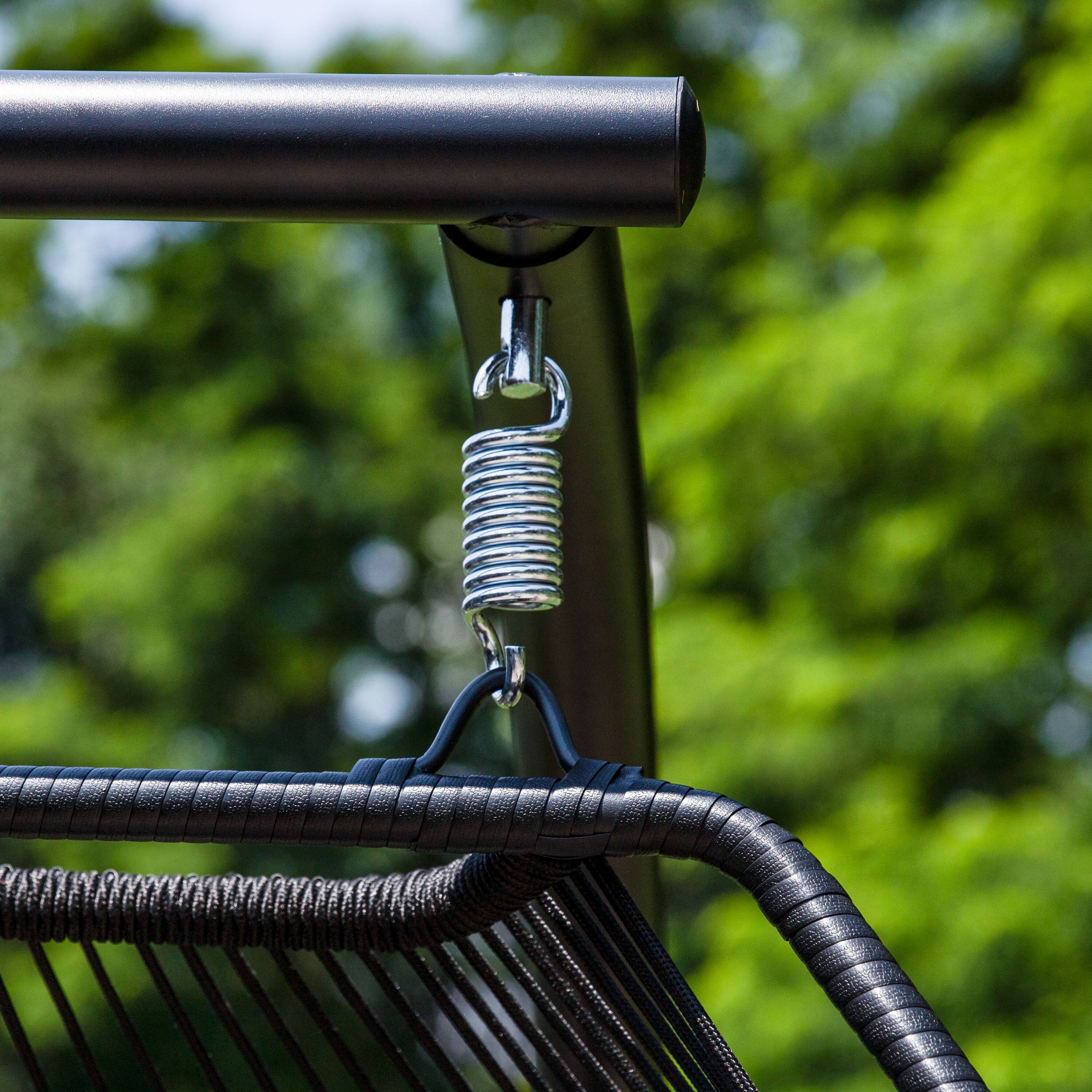 Alt View 2. Sunnydaze - Polyrattan Andrei Double Egg Chair with Stand and Cushion - Dark Gray.