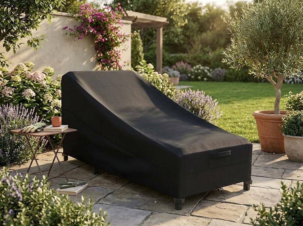Alt View 5. KHOMO GEAR - Chaise Lounge Cover Waterproof, Outdoor Patio Lounge Chair Cover with Air Vents and Leg Straps - 78"L x 35.5"W x 33"H - Black.
