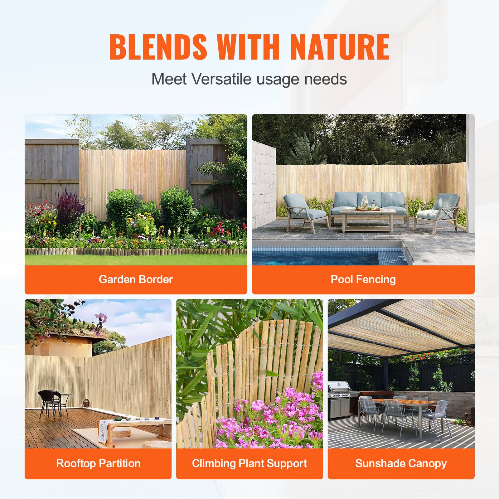 BLENDS WITH NATURE  
Meet Versatile usage needs  

- Garden Border  
- Pool Fencing  
- Rooftop Partition  
- Climbing Plant Support  
- Sunshade Canopy