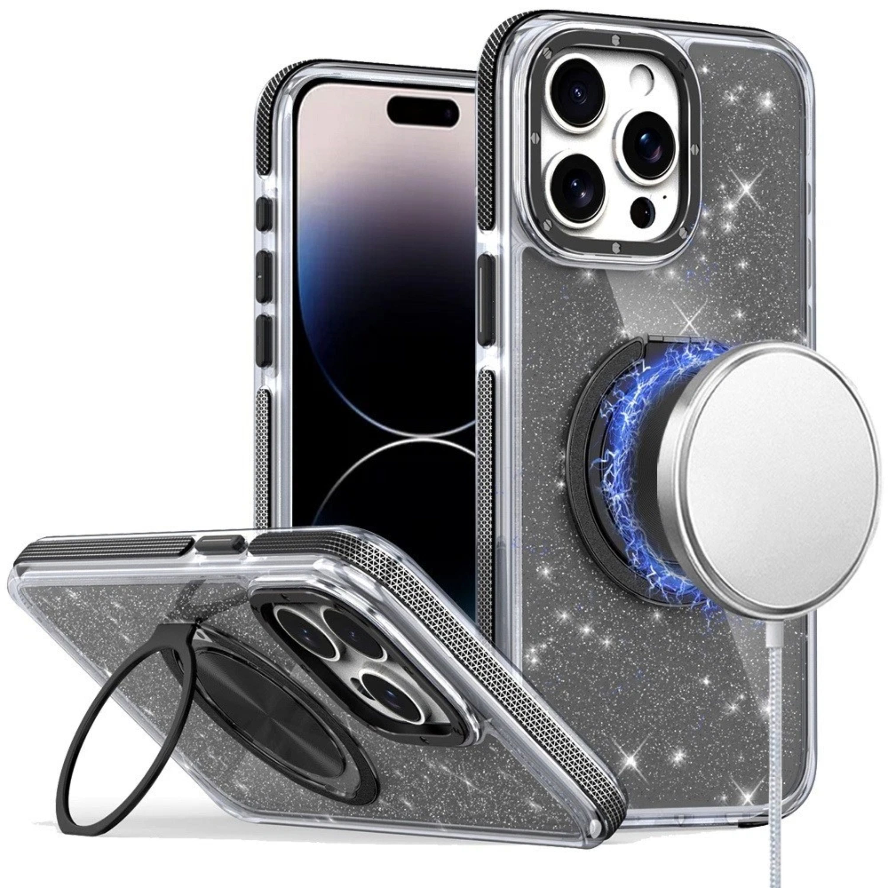 Kitcheniva - Full Glitter Magnetic Metal Stand Case For iPhone 14 Pro Max - Black price history on PriceWatchPro