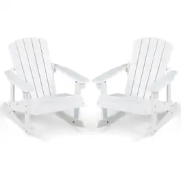 Gymax - 2PCS Kid Adirondack Rocking Chair Outdoor Solid Wood Slatted seat Backrest - White
