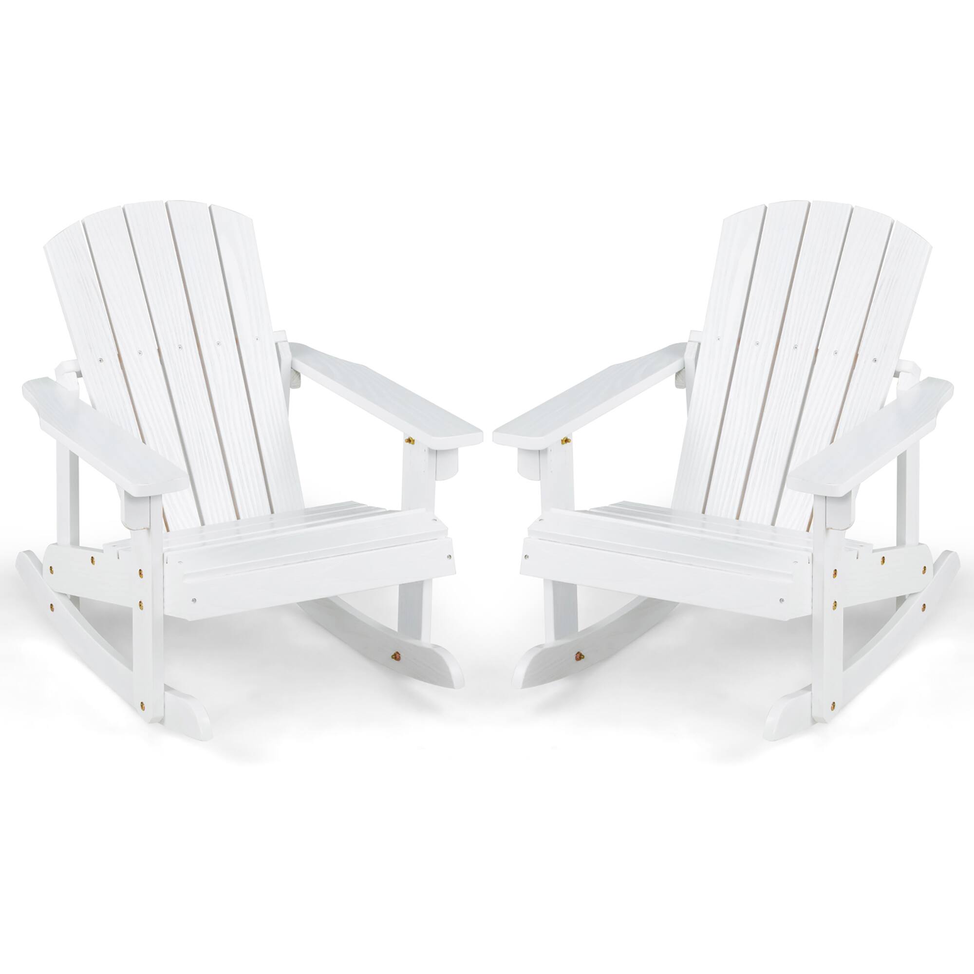 Front. Gymax - Gymax 2PCS Kid Adirondack Rocking Chair Outdoor Solid Wood Slatted seat Backrest White - White.