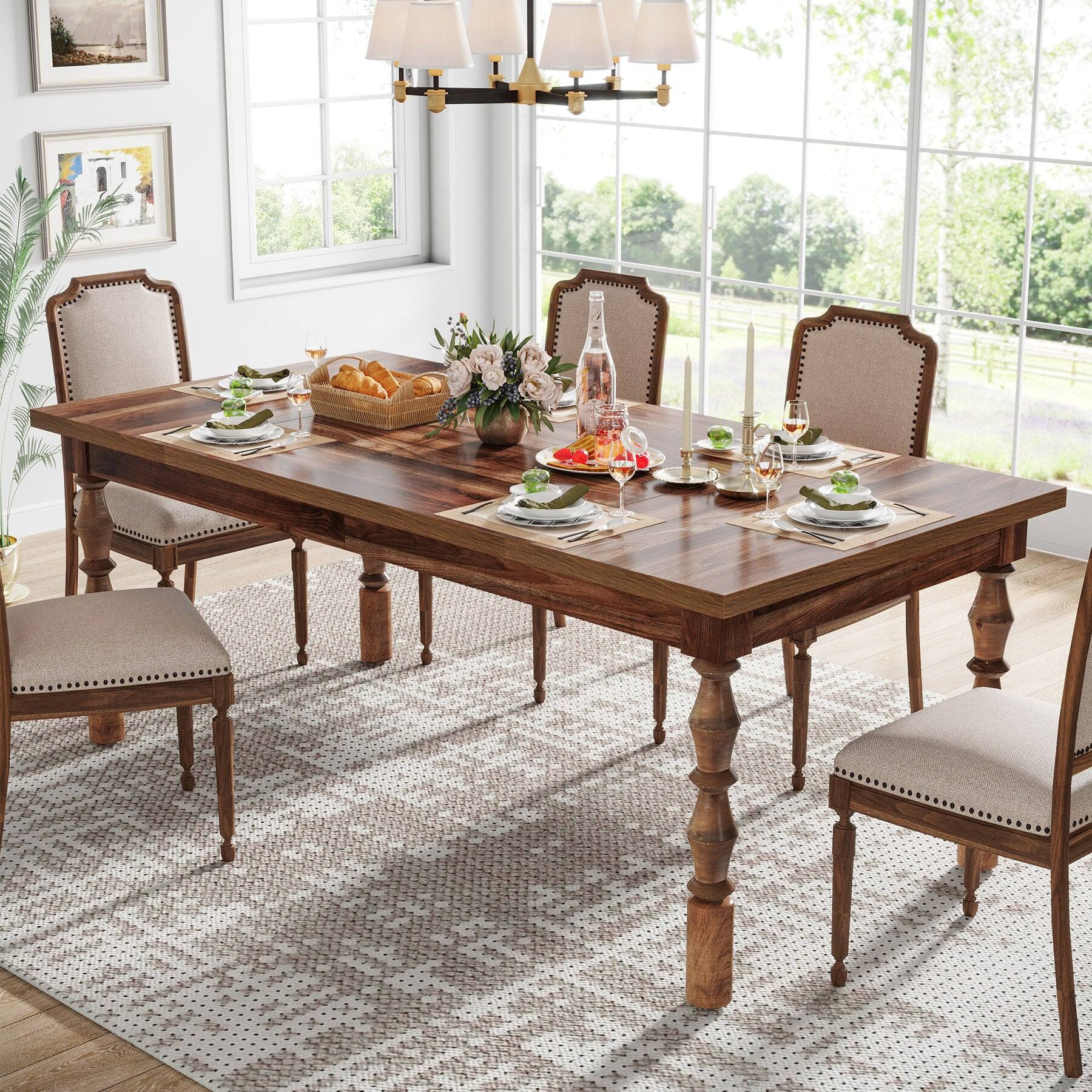 Tribesigns Dining Table with Engineered Wood Construction, Adjustable ...
