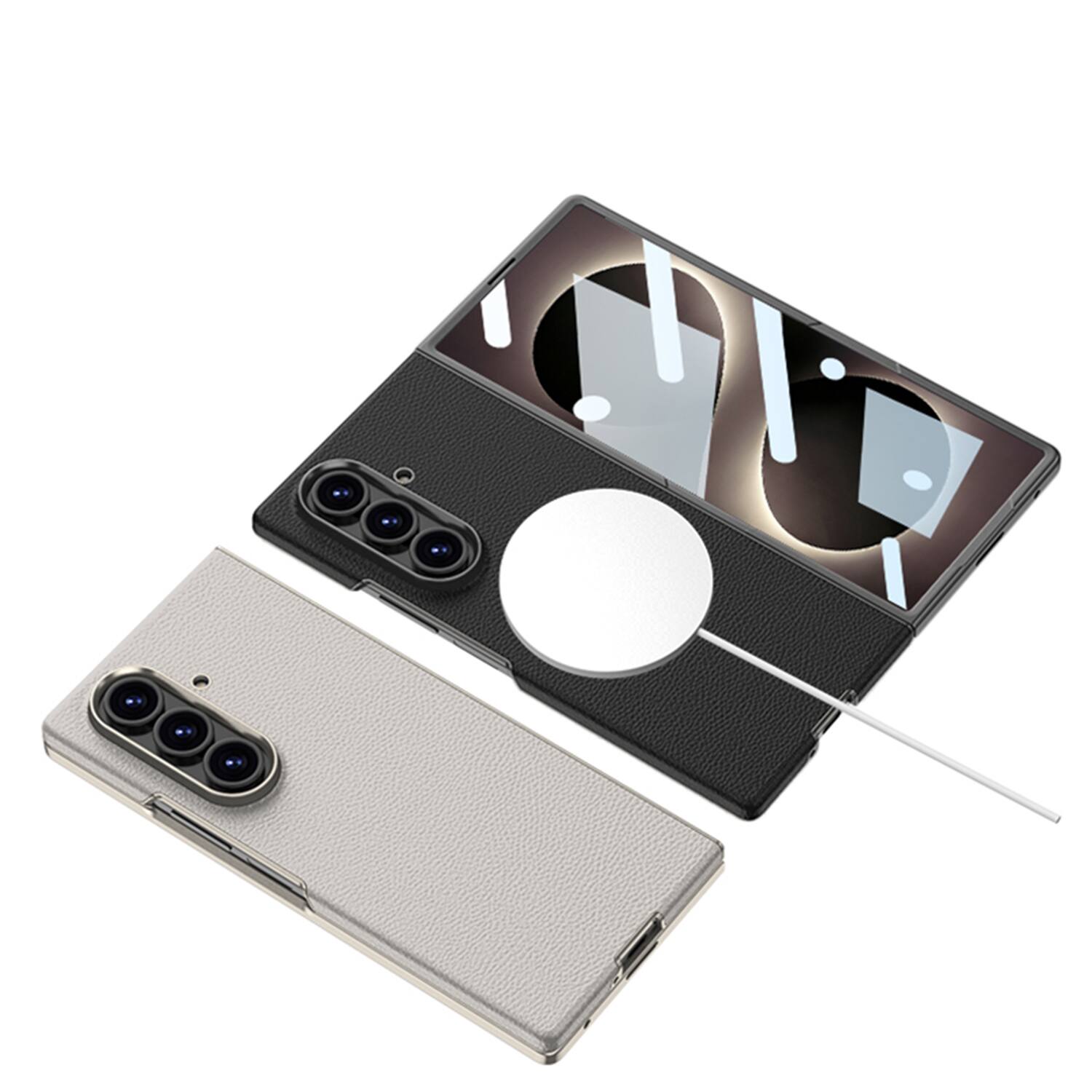 Back. Dteck - Shockproof Leather Texture Case for Samsung Galaxy Z Fold8 Ultra, Magnetic Rigid Plastic Cover Built in Screen Protector - Titaniumgray.