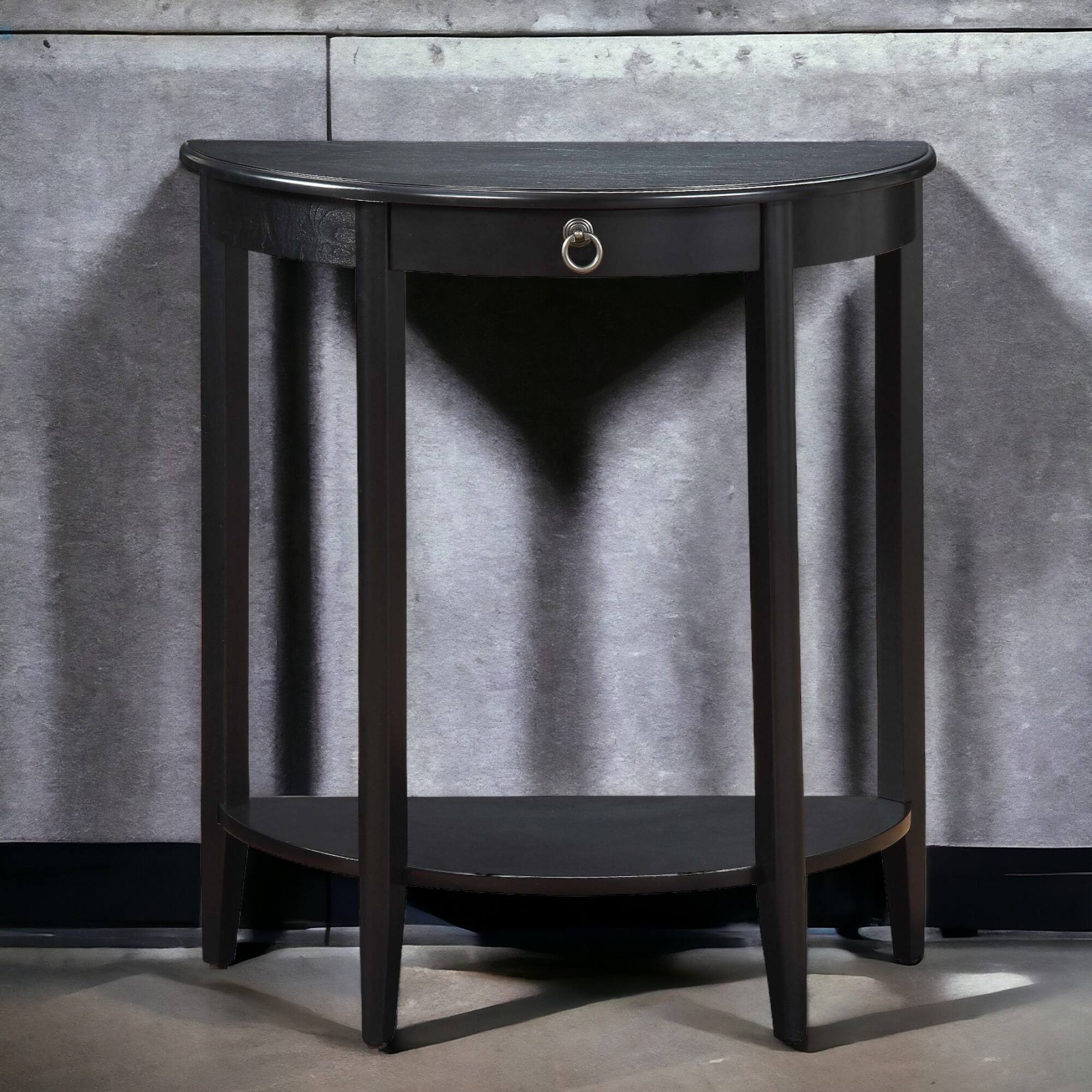 Alt View 1. GOODSILO - Modern Half-Moon Console Table with Drawer and Open Shelf, Black Finish Entryway Furniture for Hallway Decor - Black.