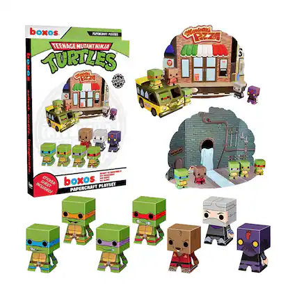 boxos PAPERCRAFT PLAYSET TEENAGE MUTANT NINJA TURTLES collect. create. imagine! EASY TO ASSEMBLE - NO GLUE OR SCISSORS NEEDED! PAPERCRAFT PLAYSET INCLUDES STICKER SHEET!