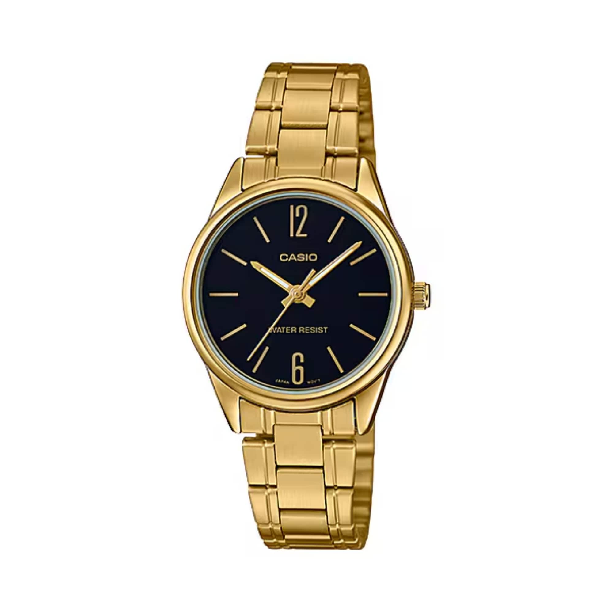 Casio - Women’s Analog Watch Black Dial Steel Bracelet - LTP-V005G-1BUDF - Gold