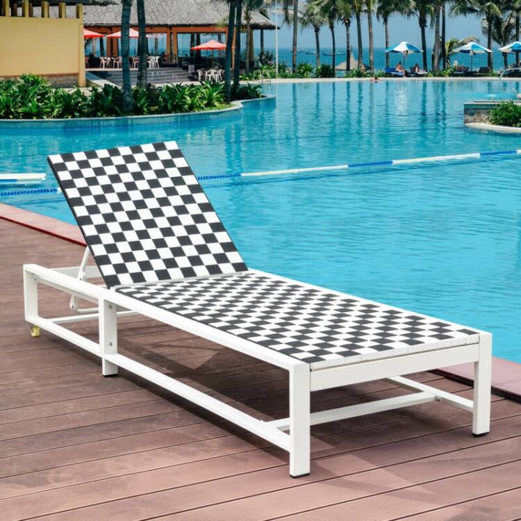 Left. SlickBlue - Patio Adjustable Reclining Lounge Chair Chaise with Wheels for Garden or Deck - Black, White.