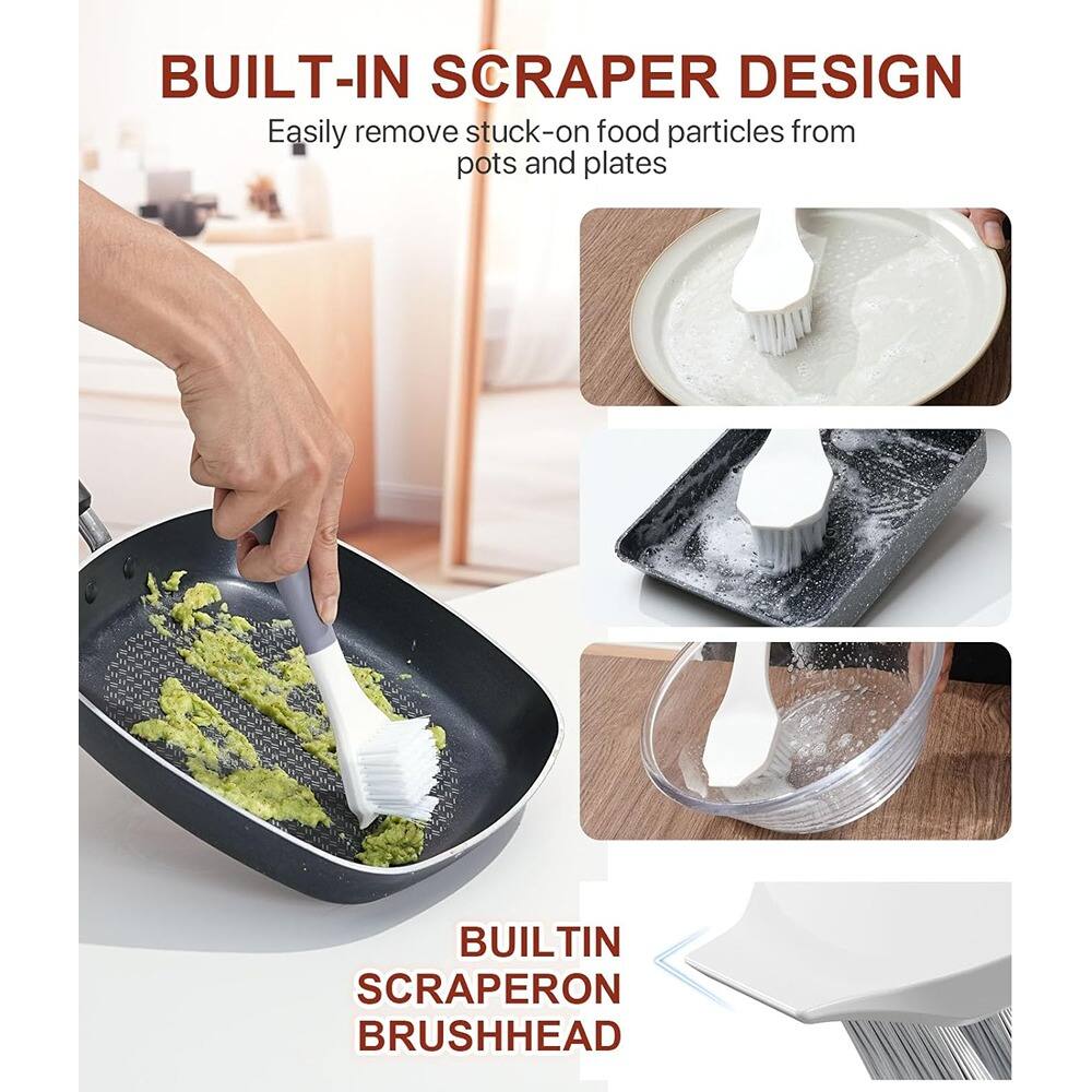 BUILT-IN SCRAPER DESIGN  
Easily remove stuck-on food particles from pots and plates  

BUILT-IN SCRAPER ON BRUSHHEAD