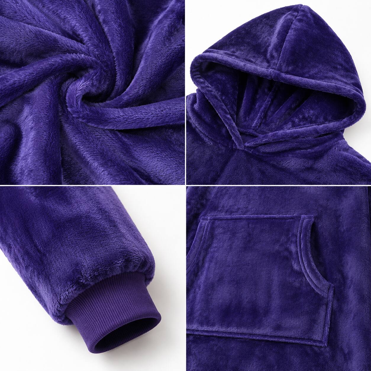Left. Oumilen - Oversized Wearable Hoodie Blanket, 55.1 Inch XL Super Soft Flannel Hooded Blanket Sweatshirt with Pocket, Purple - Purple.