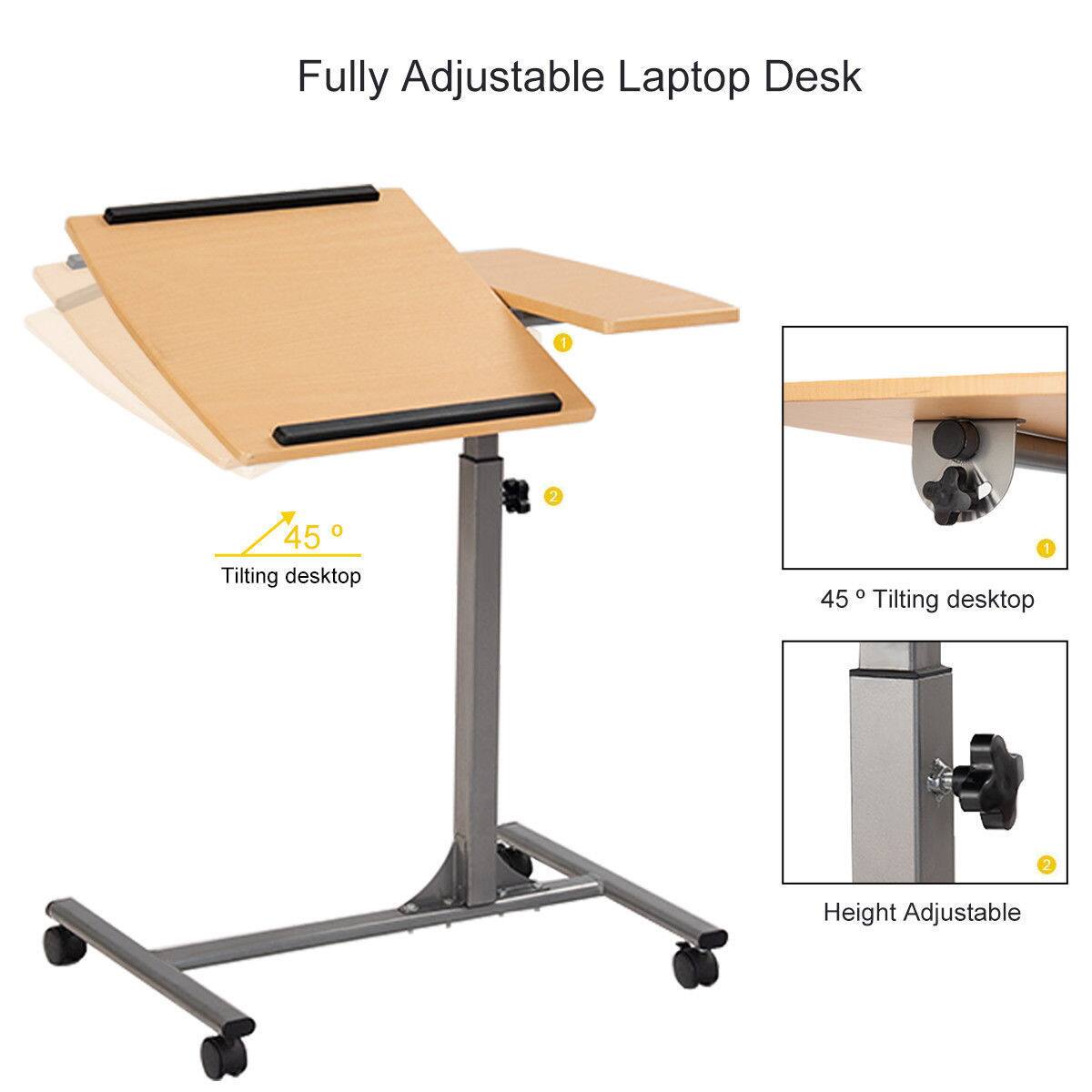 Fully Adjustable Laptop Desk: 1. 45° Tilting desktop 1. 45° Tilting desktop 2. Height Adjustable.