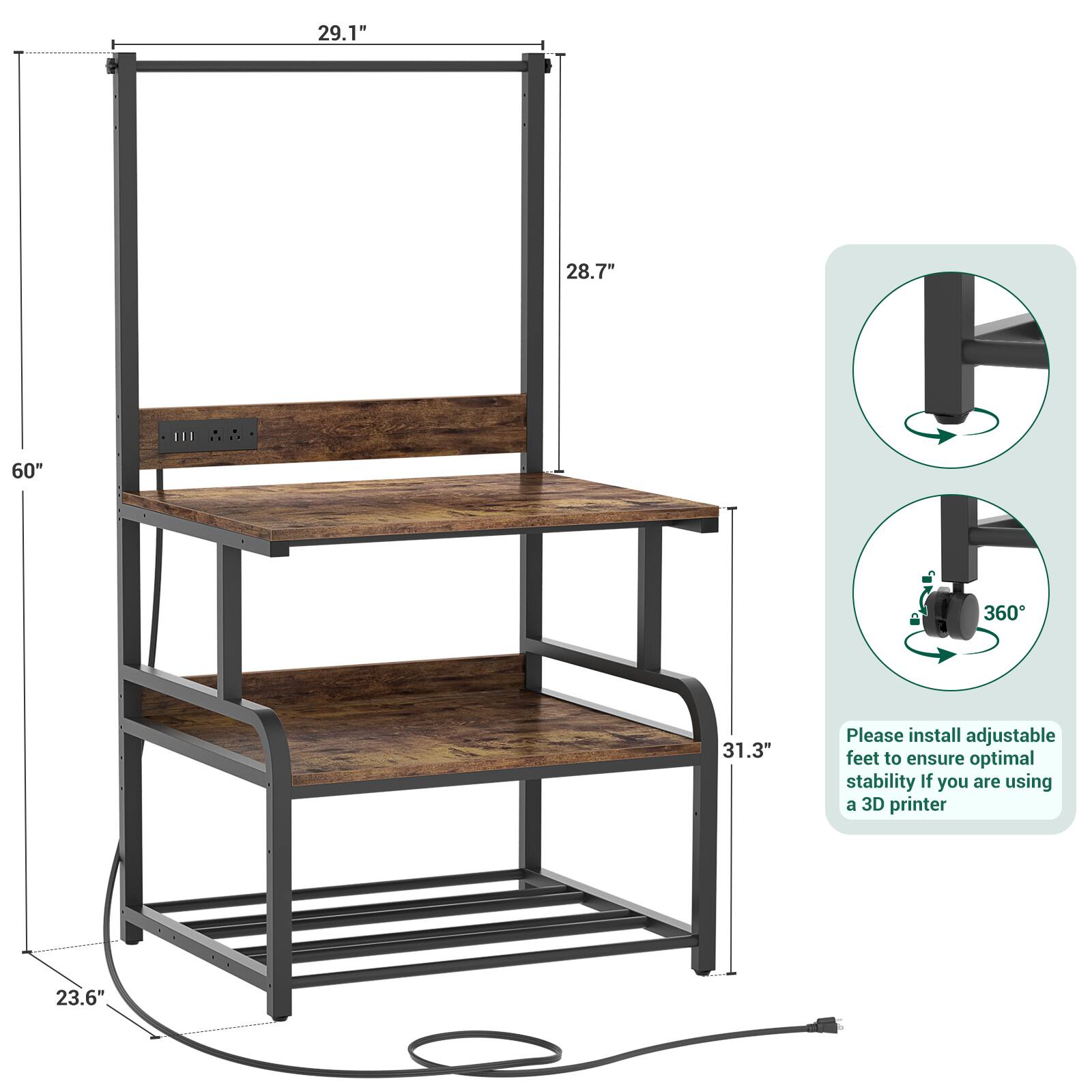 29.1" 28.7" 60" 31.3" 23.6" 360°

Please install adjustable feet to ensure optimal stability if you are using a 3D printer