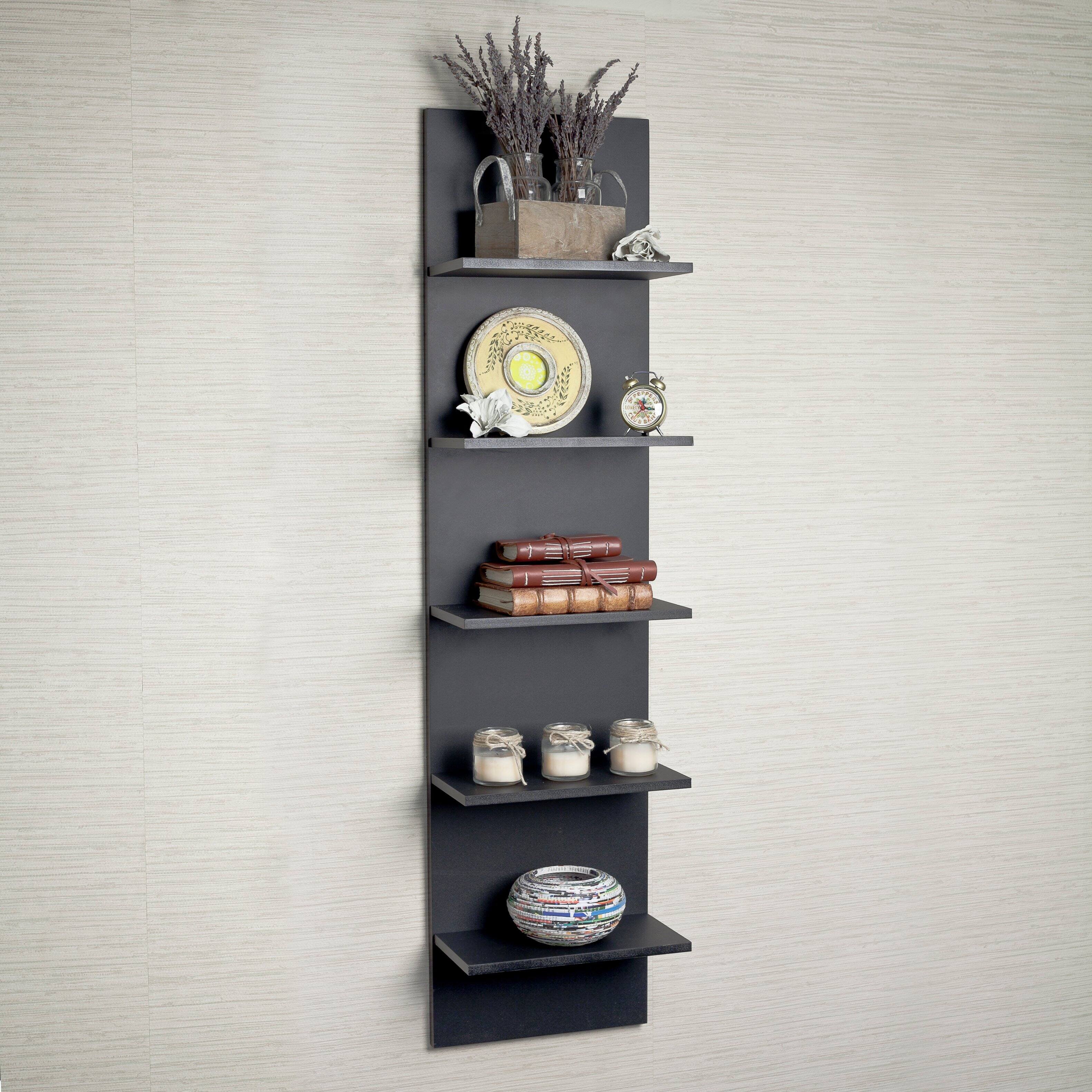 Angle. Danya B - Five Tier Wide Column Wall Shelf - Black - Black.